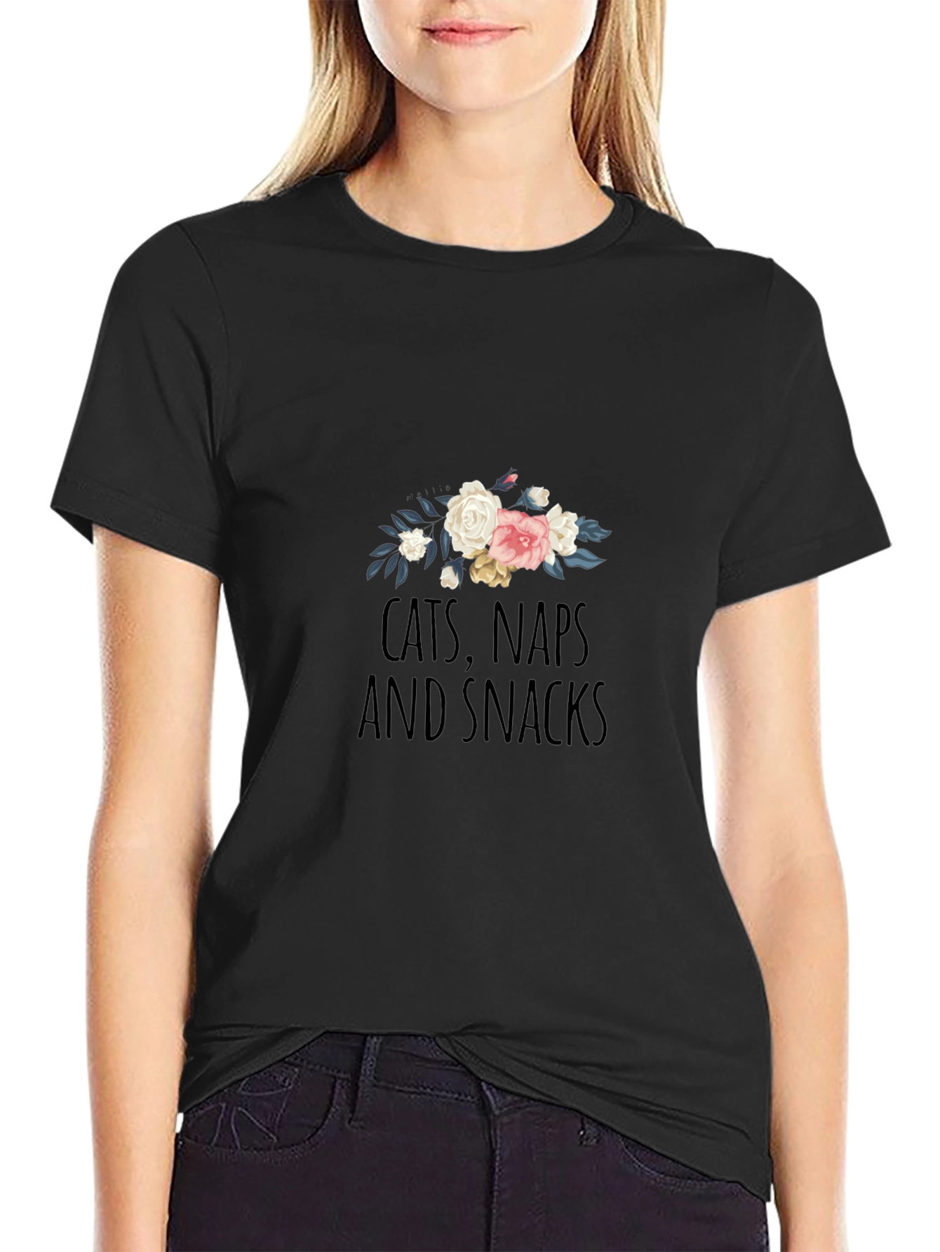 Cats Naps Snacks Floral T-Shirt