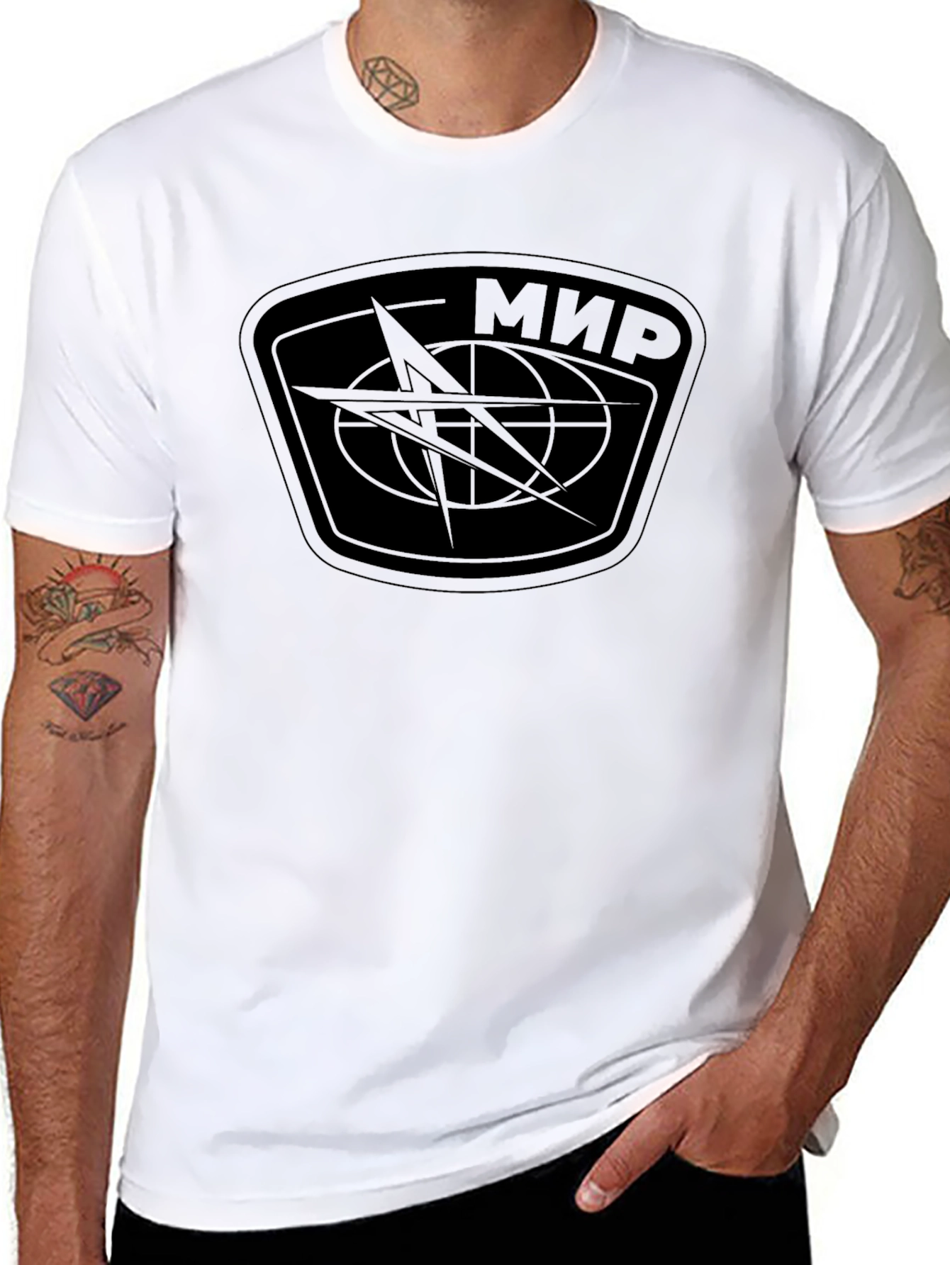 Mir Space Station Design T-Shirt - Black