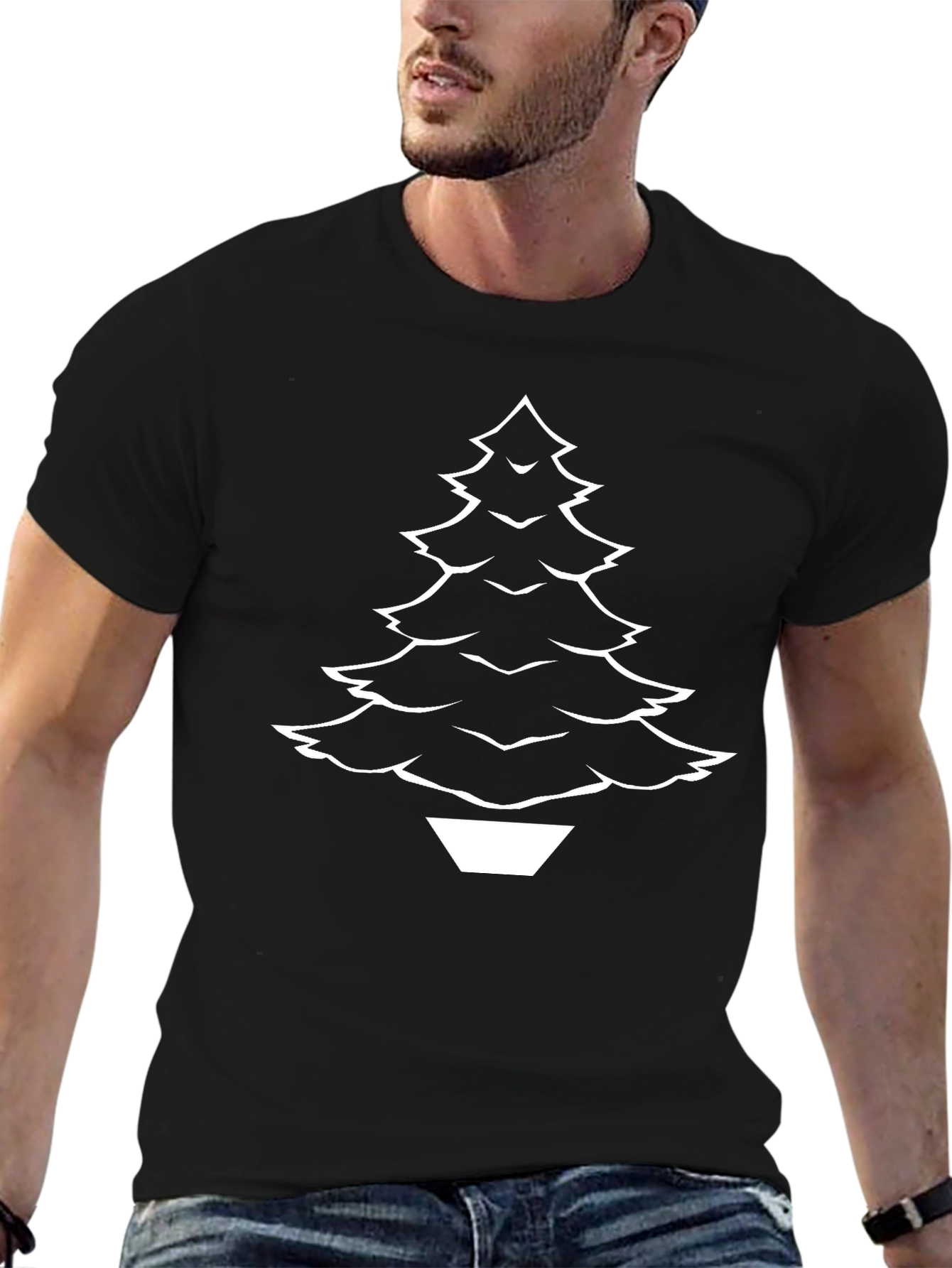 Mens Black Christmas Tree Graphic T-Shirt