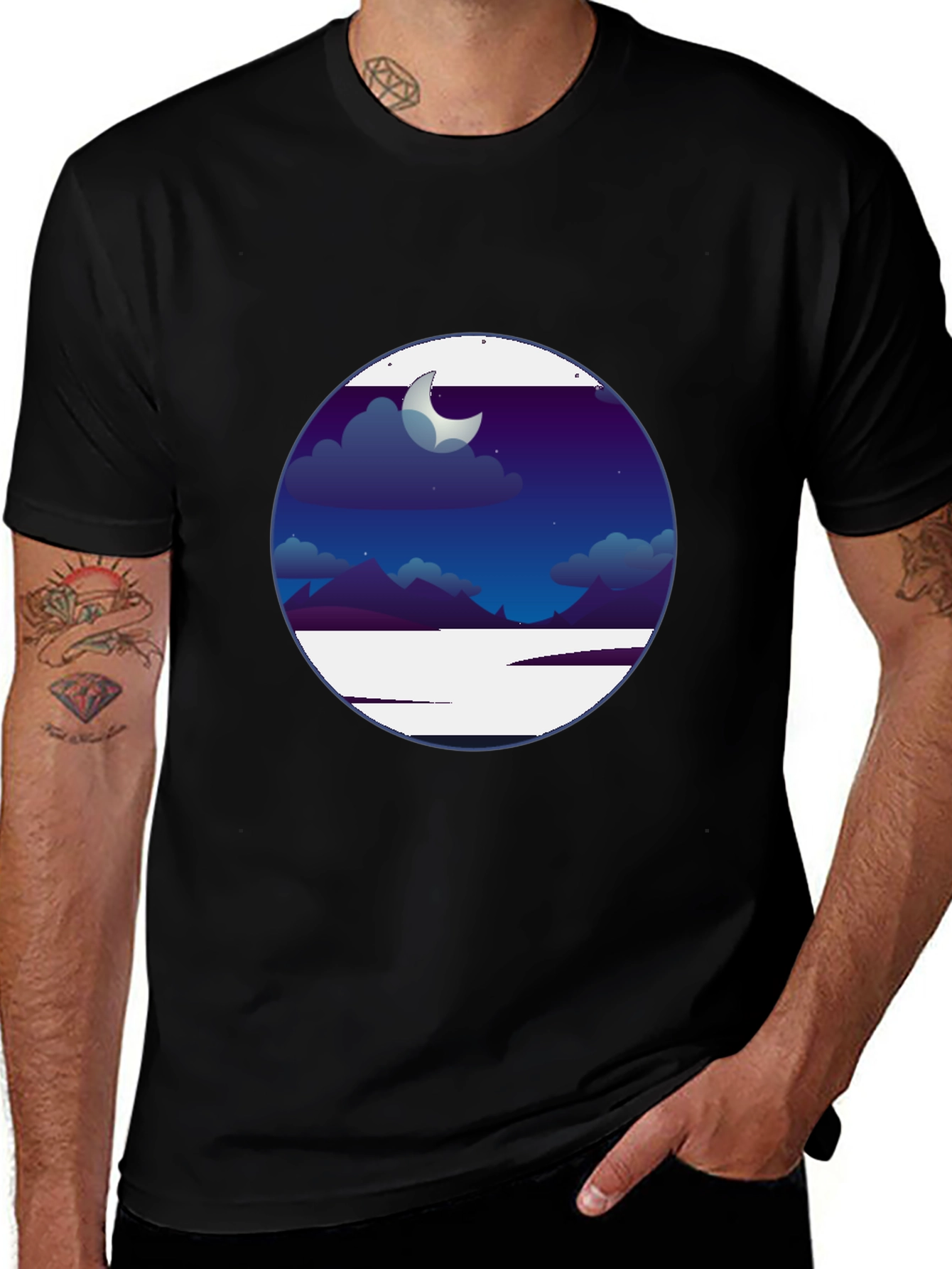 Nightscape Graphic Tee - Crescent Moon Scene