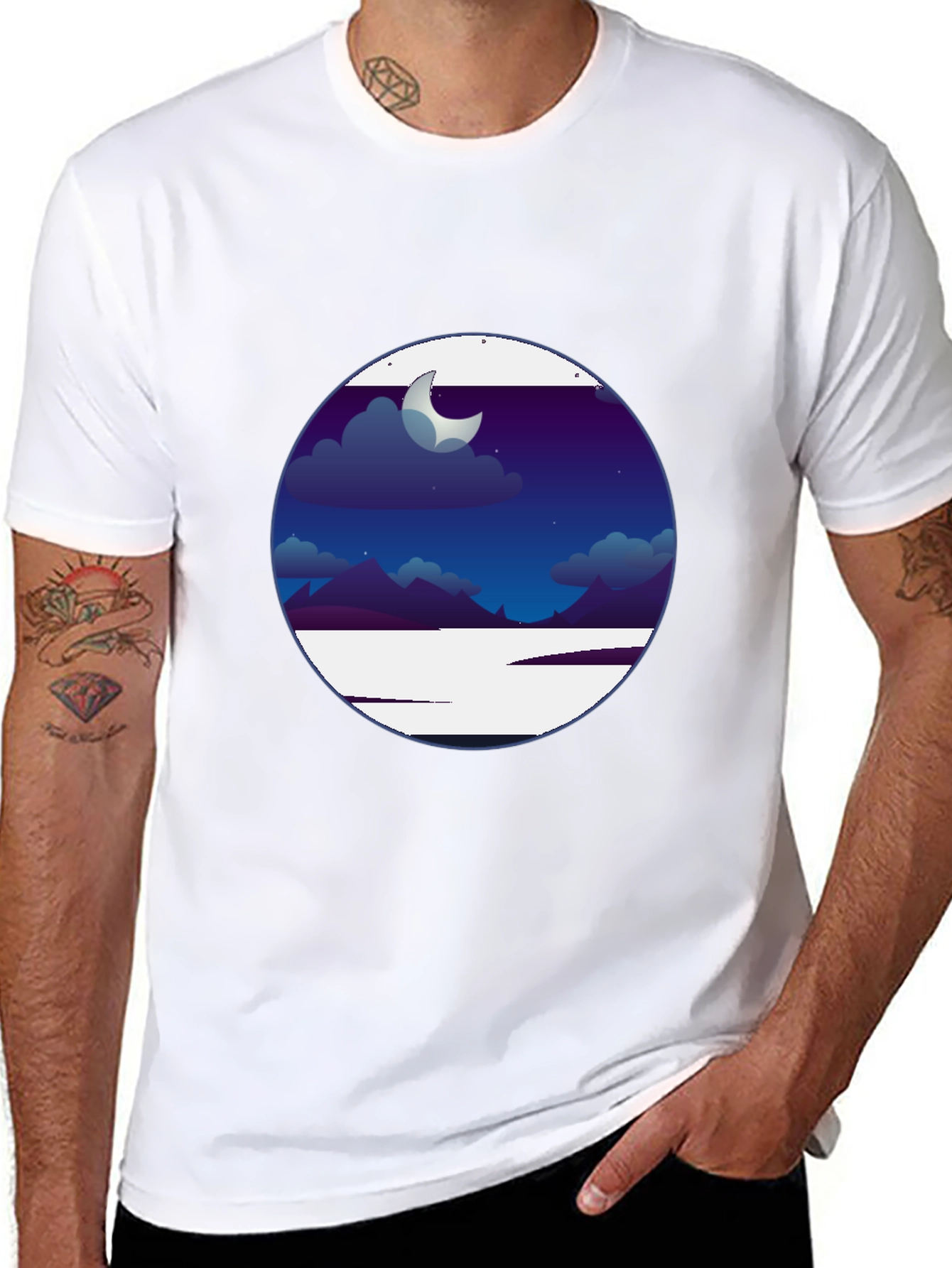 Nightscape Graphic Tee - Crescent Moon Scene