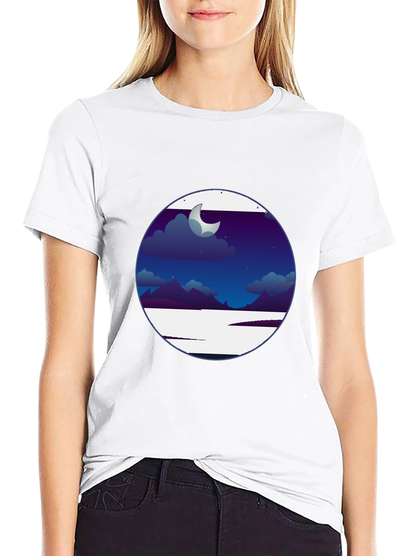Nightscape Graphic Tee - Crescent Moon Scene