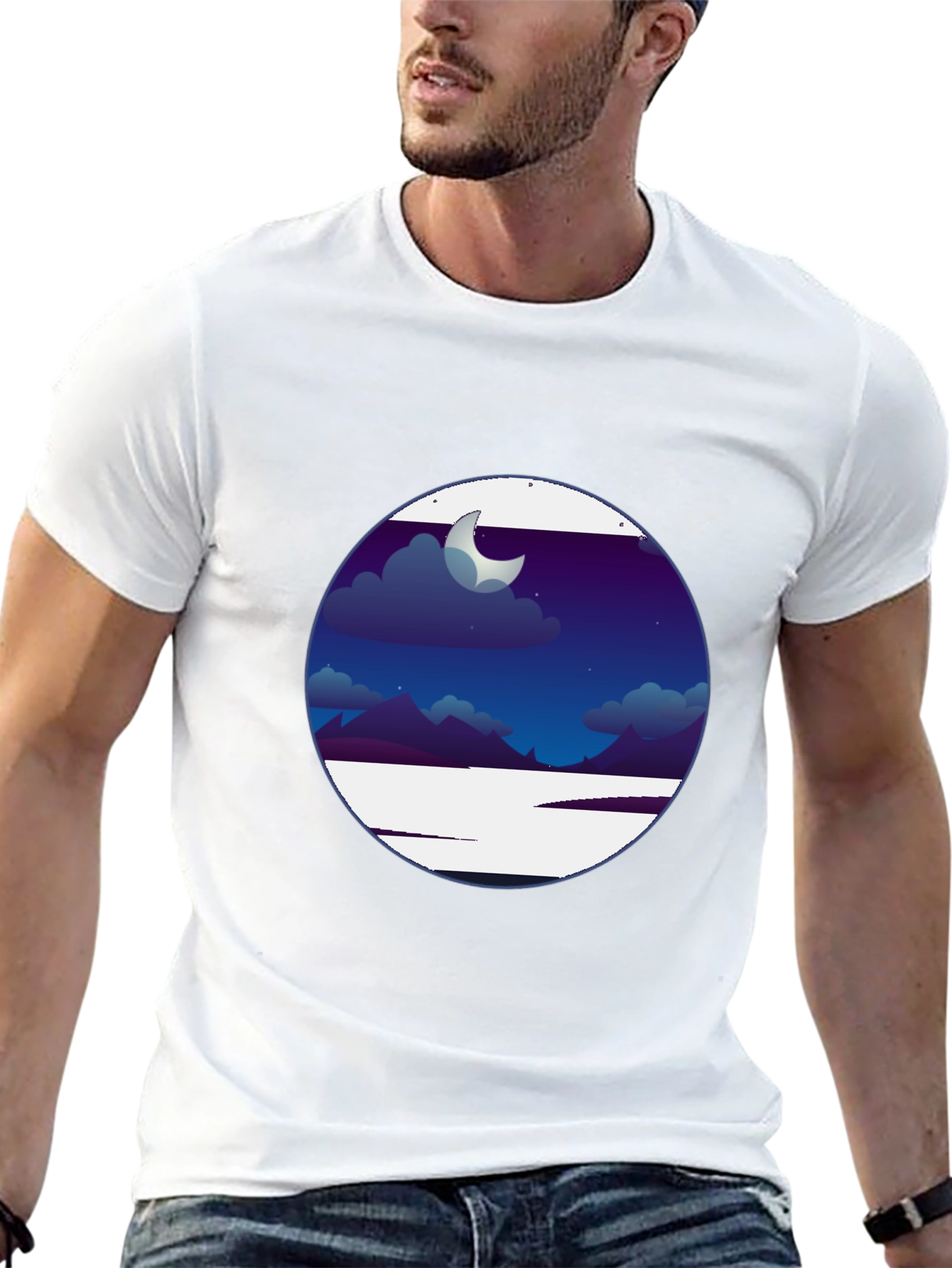Nightscape Graphic Tee - Crescent Moon Scene