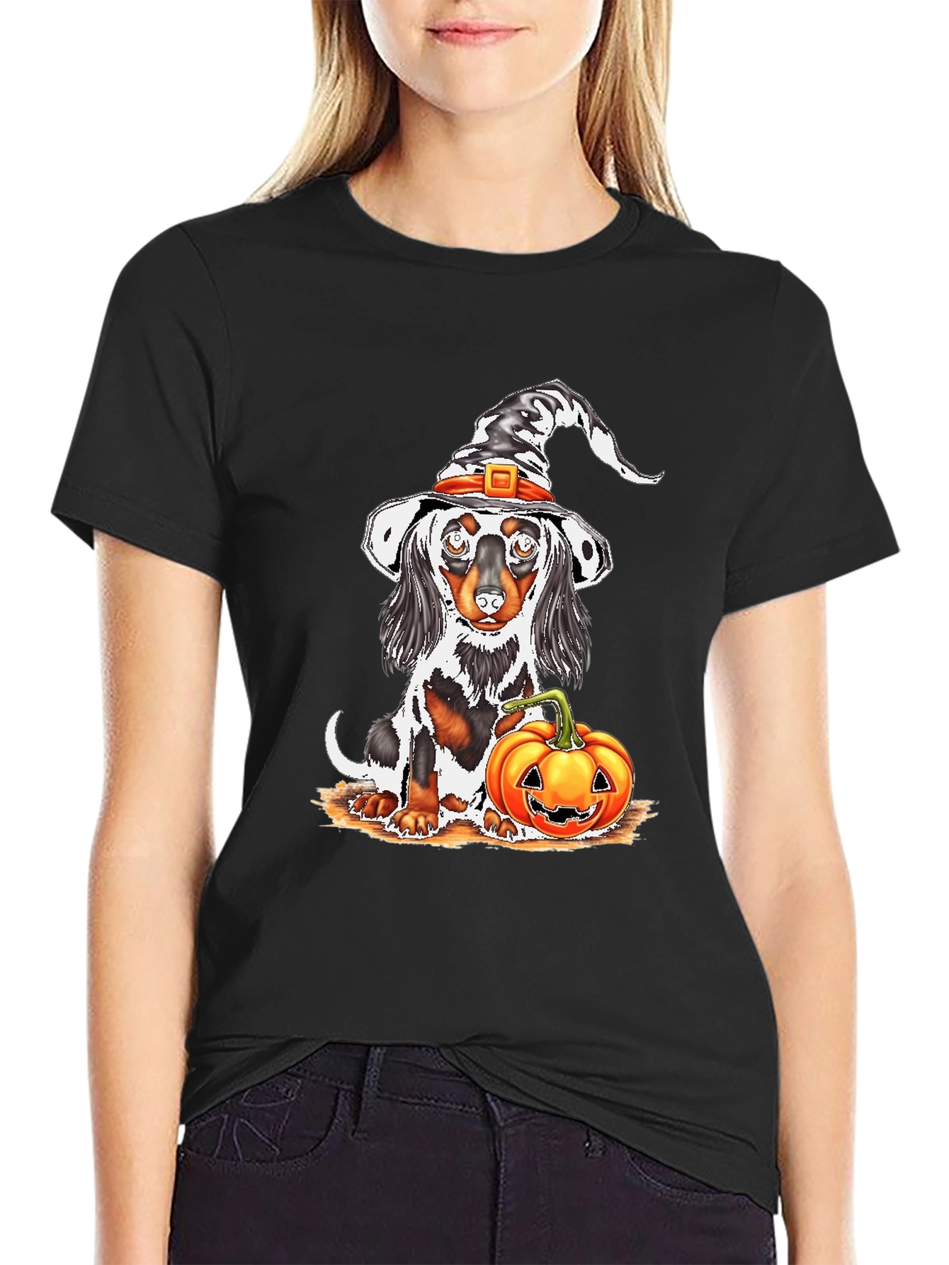 Halloween Dachshund Witch T-Shirt