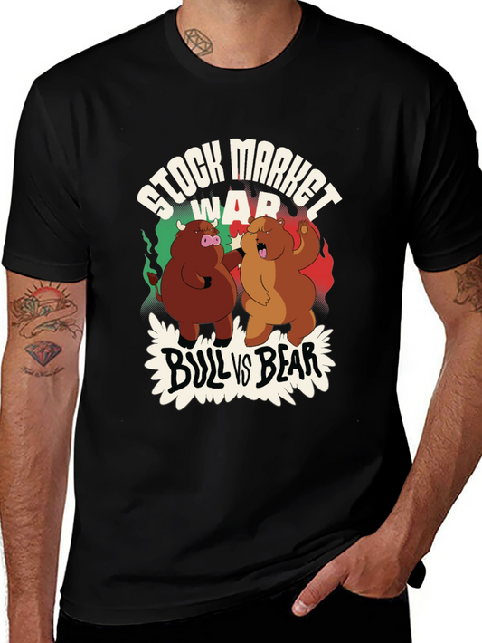Stock Market War T-Shirt Bull vs Bear Funny Tee
