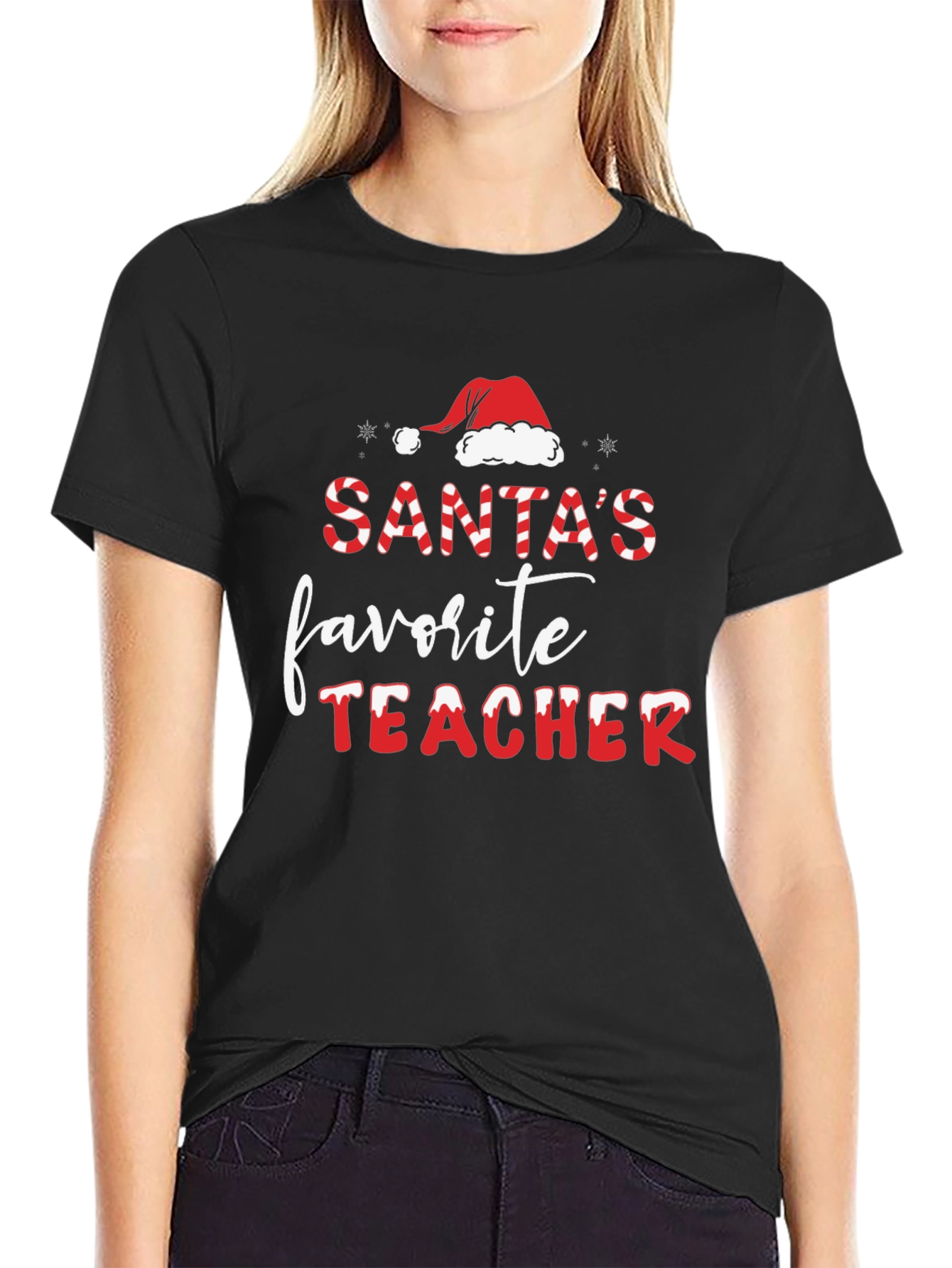 Santas Favorite Teacher T-Shirt - Holiday Gift