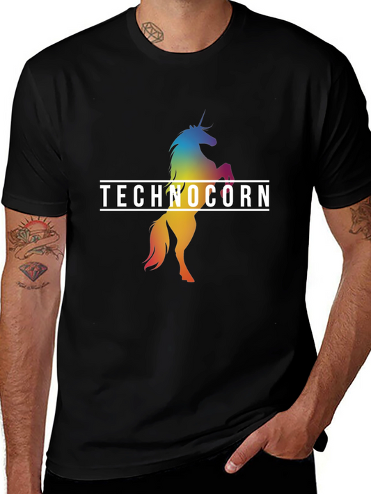 Technocorn Rainbow Unicorn Graphic Tee - Black