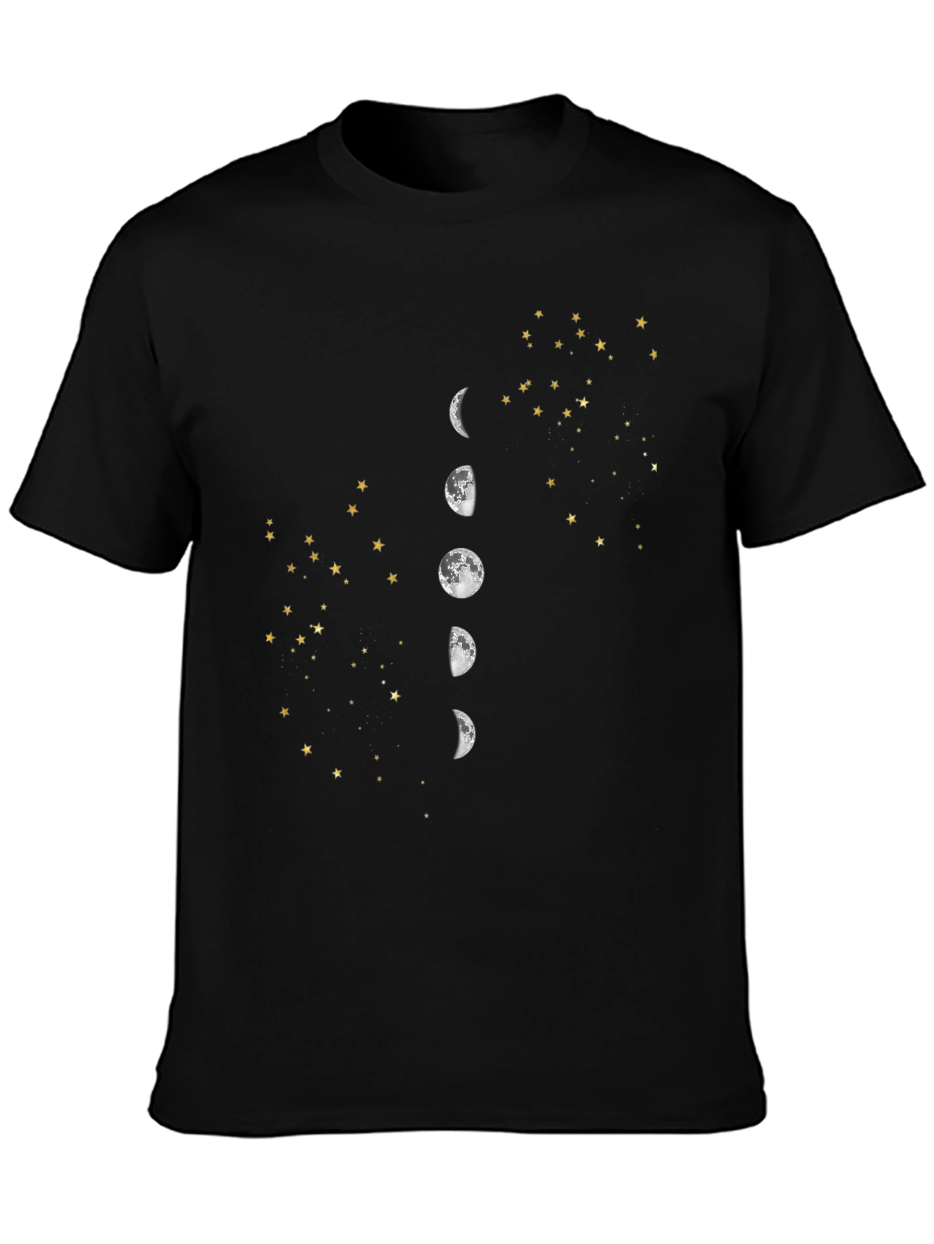 Lunar Phase & Starry Sky Graphic Tee - Black