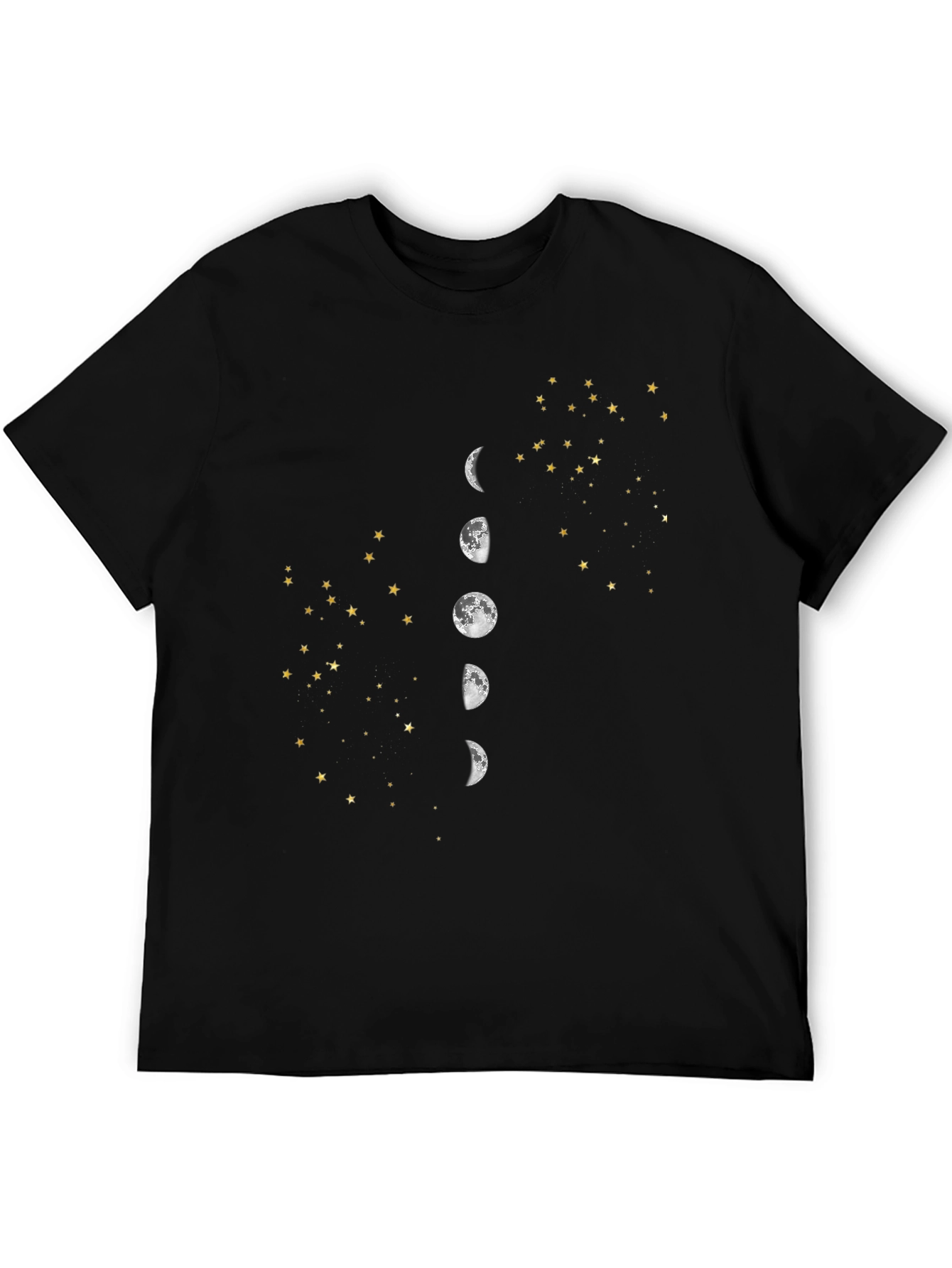 Lunar Phase & Starry Sky Graphic Tee - Black