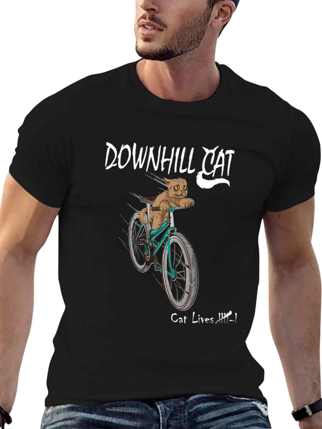 Downhill Cat Graphic T-Shirt