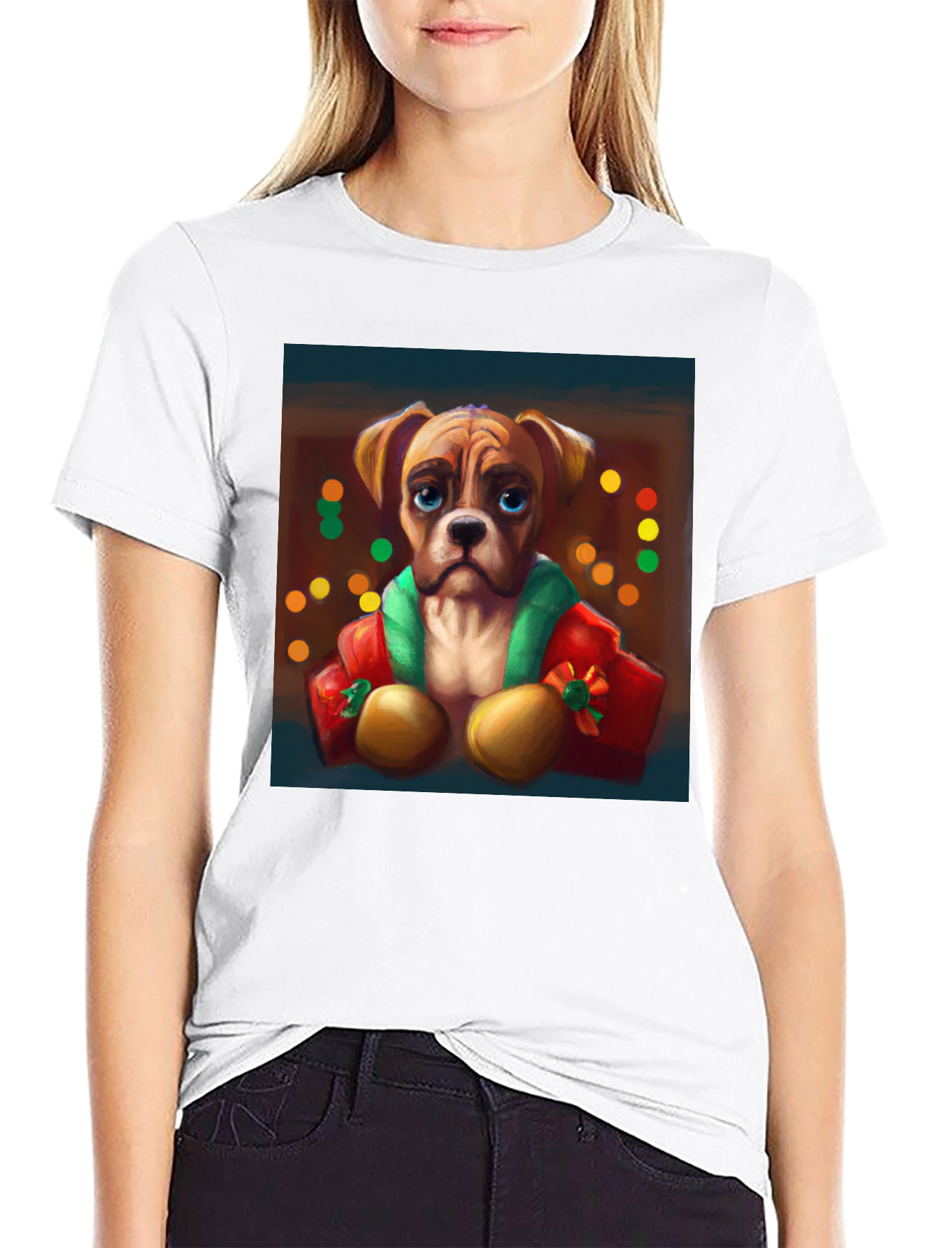 Dog Portrait Tee: Festive Boxer Graphic T-Shirt