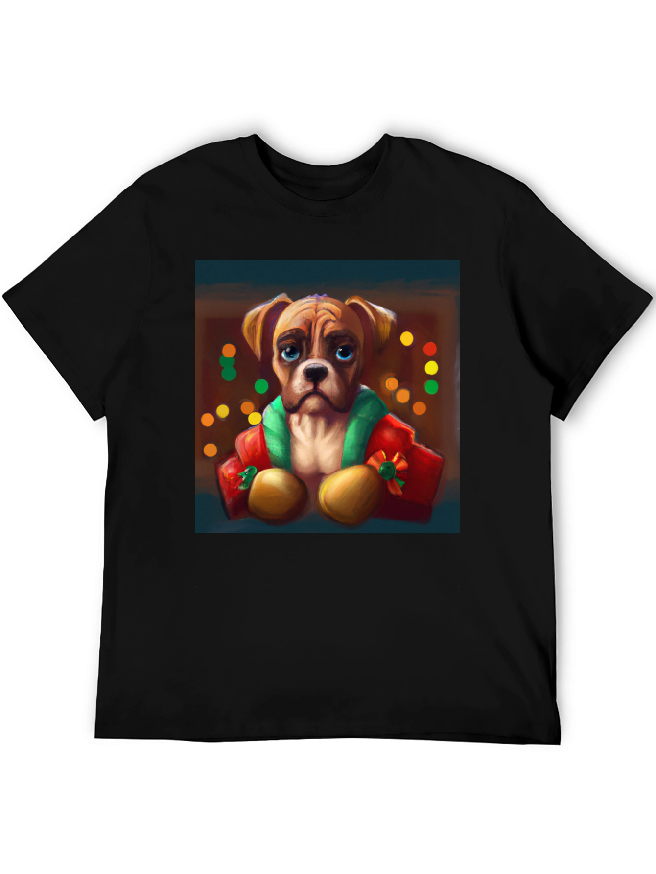 Dog Portrait Tee: Festive Boxer Graphic T-Shirt