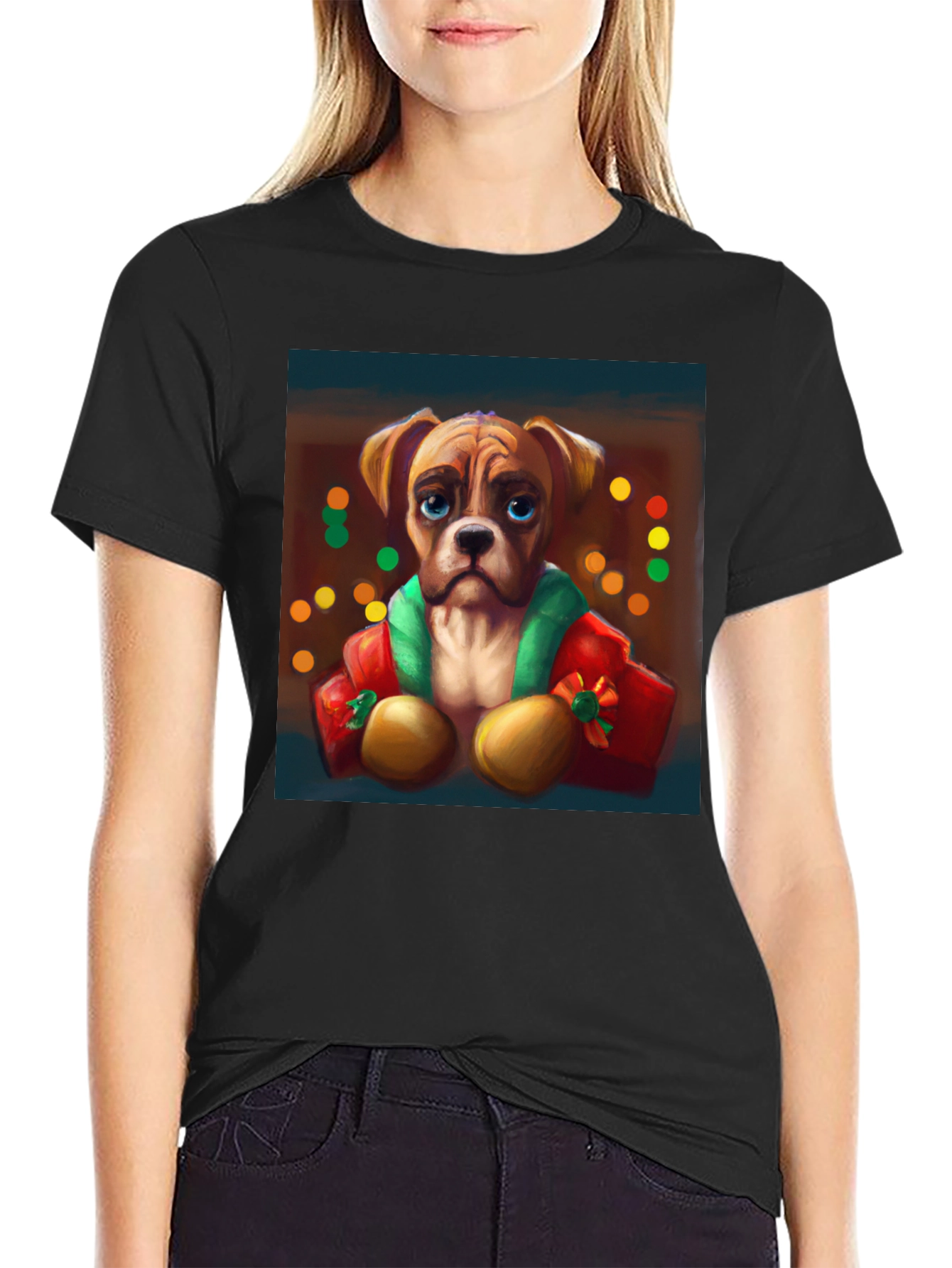 Dog Portrait Tee: Festive Boxer Graphic T-Shirt
