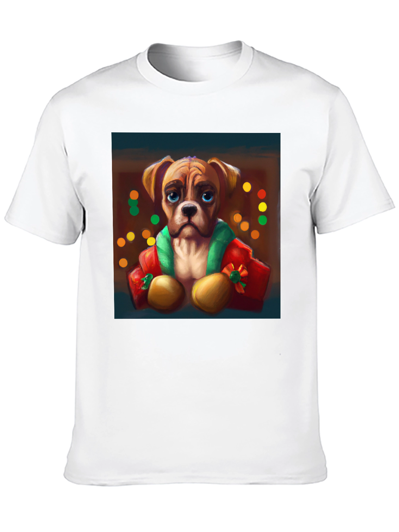 Dog Portrait Tee: Festive Boxer Graphic T-Shirt