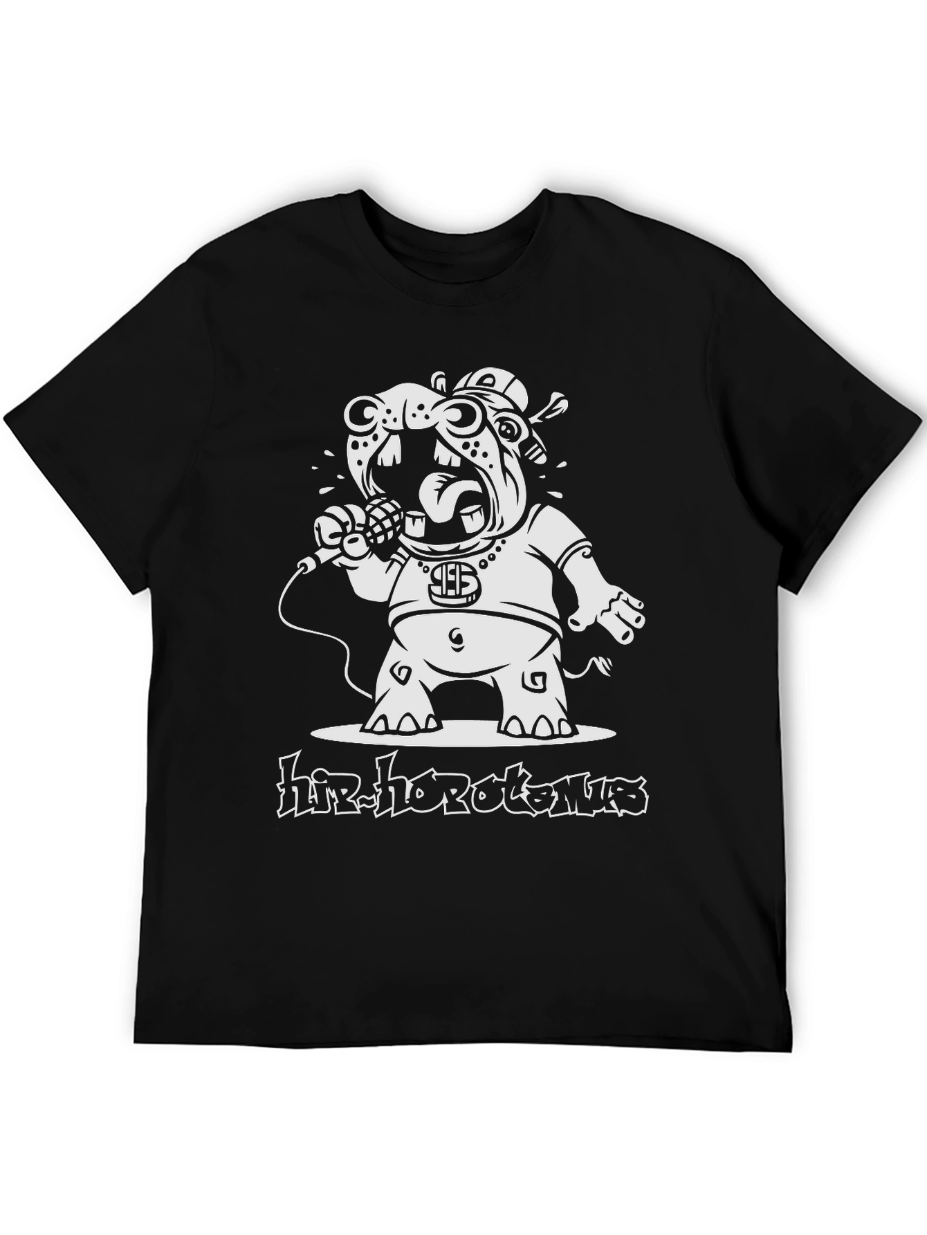 Hip-Hop Hippopotamus Black Graphic T-Shirt