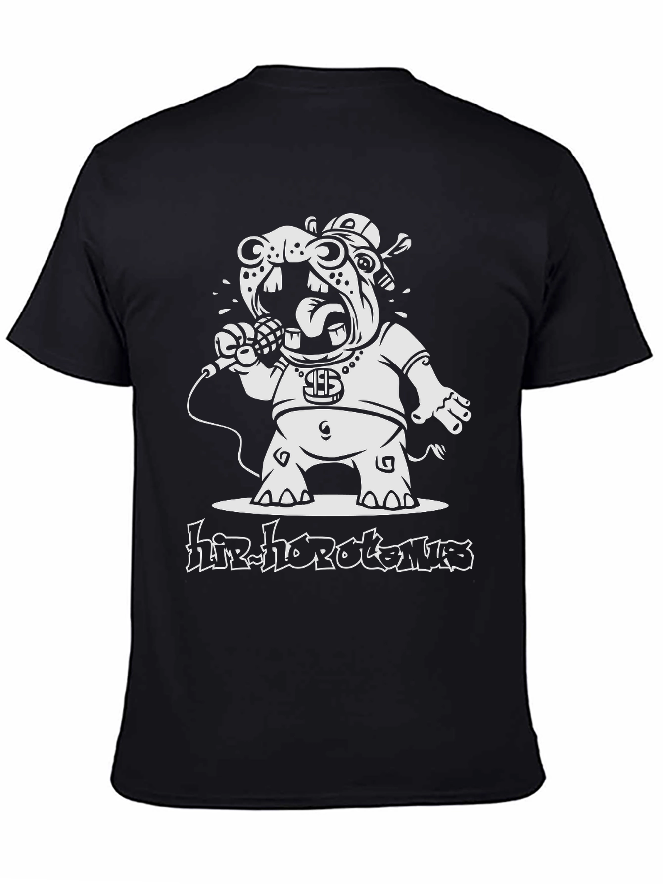 Hip-Hop Hippopotamus Black Graphic T-Shirt