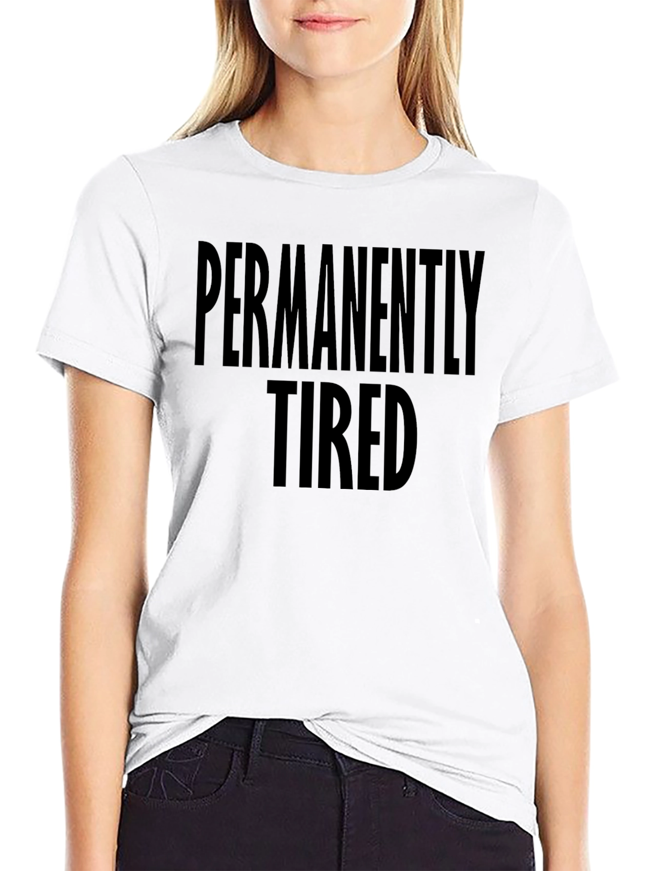 Permanently Tired Black Crewneck T-Shirt