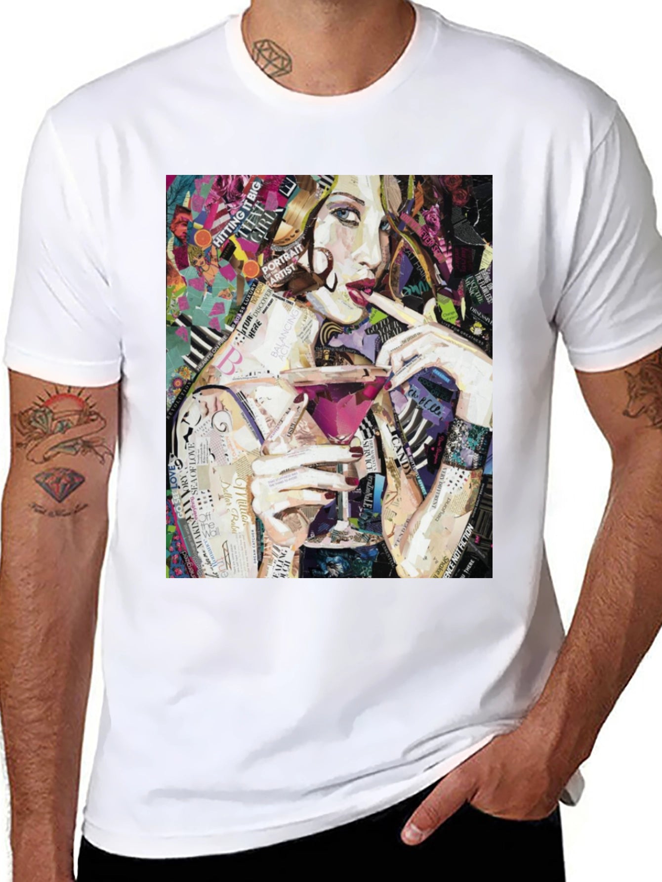 Stylish Woman Portrait Collage Art Graphic T-Shirt