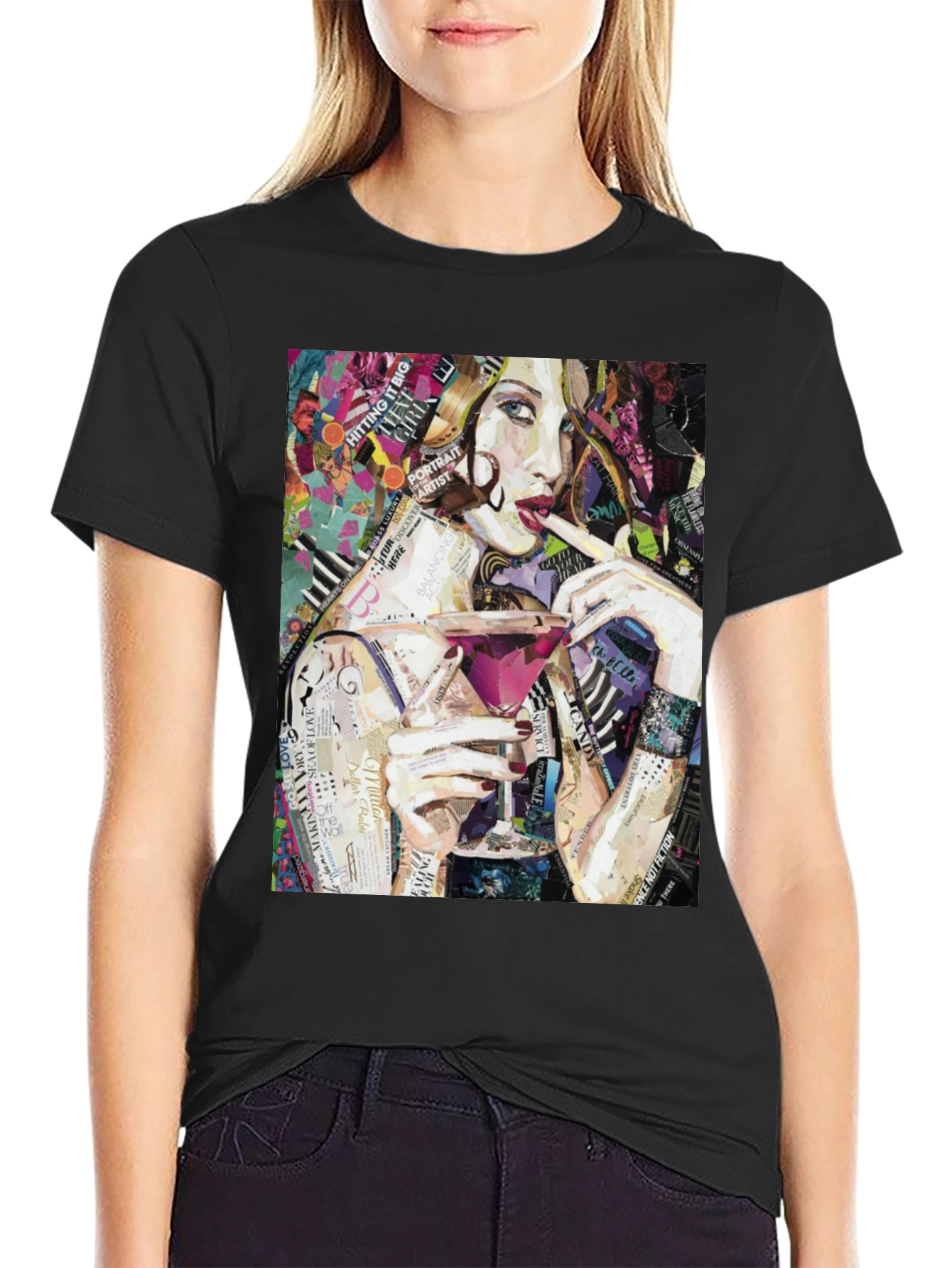 Stylish Woman Portrait Collage Art Graphic T-Shirt