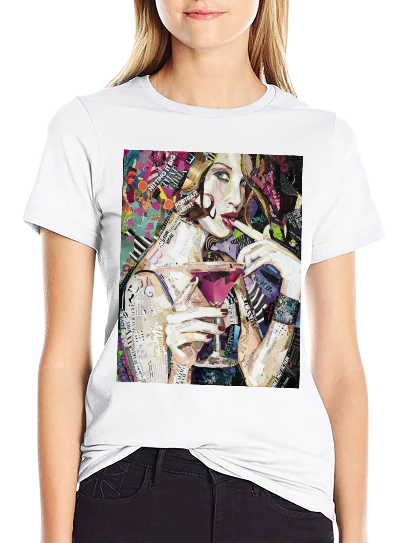 Stylish Woman Portrait Collage Art Graphic T-Shirt