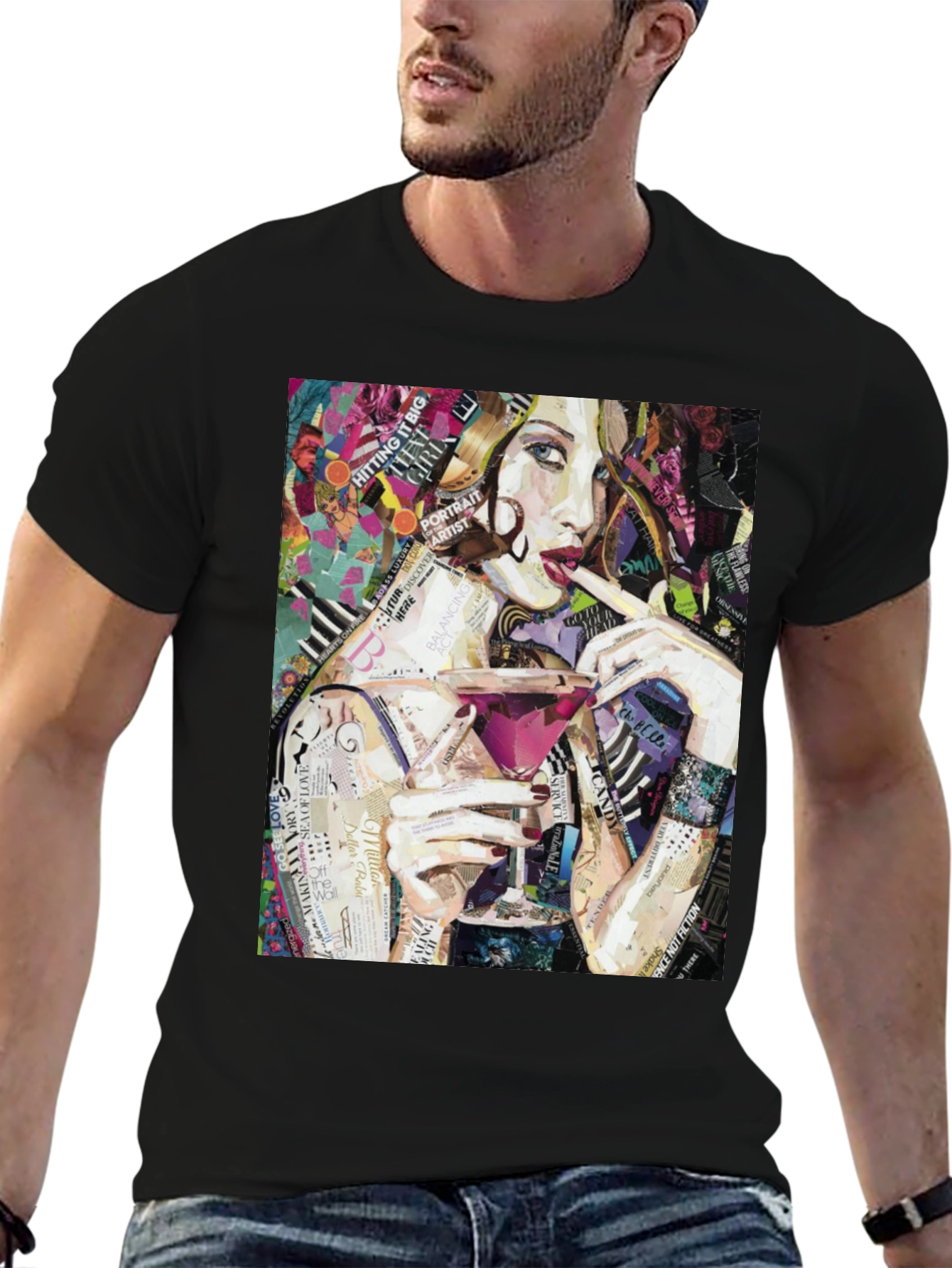 Stylish Woman Portrait Collage Art Graphic T-Shirt