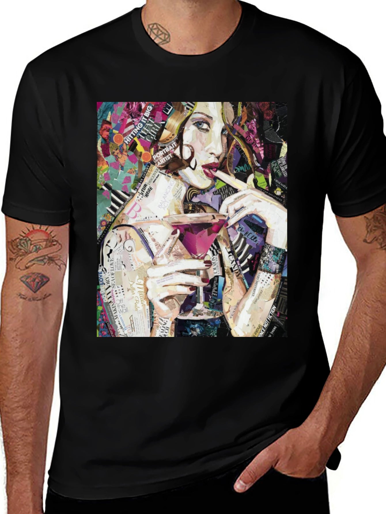 Stylish Woman Portrait Collage Art Graphic T-Shirt