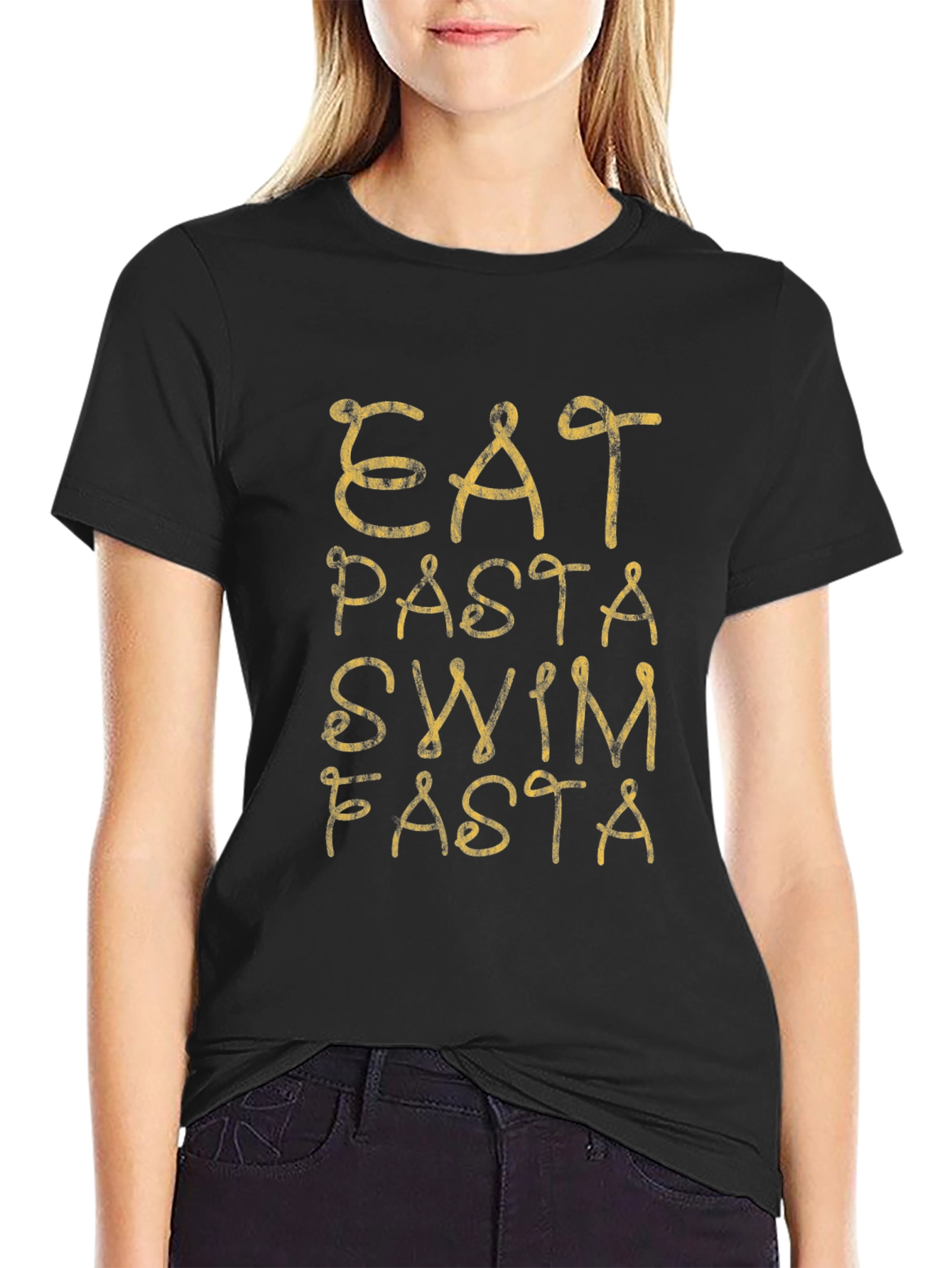 Eat Pasta Swim Fasta Black T-Shirt