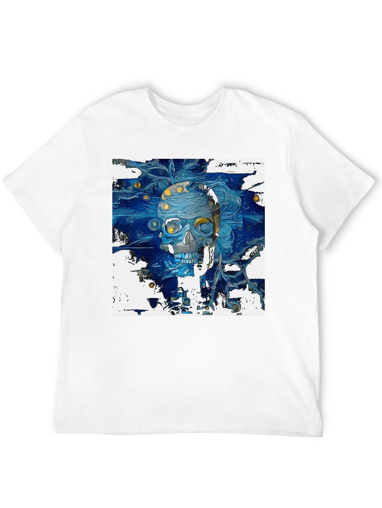 Artistic Skull Graphic T-Shirt - Dark Blue Print