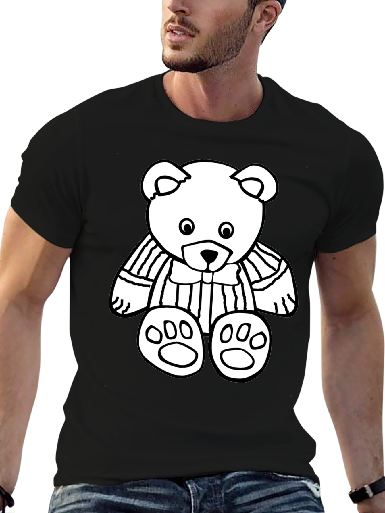 Black T-Shirt with Cute Bear Graphic Print