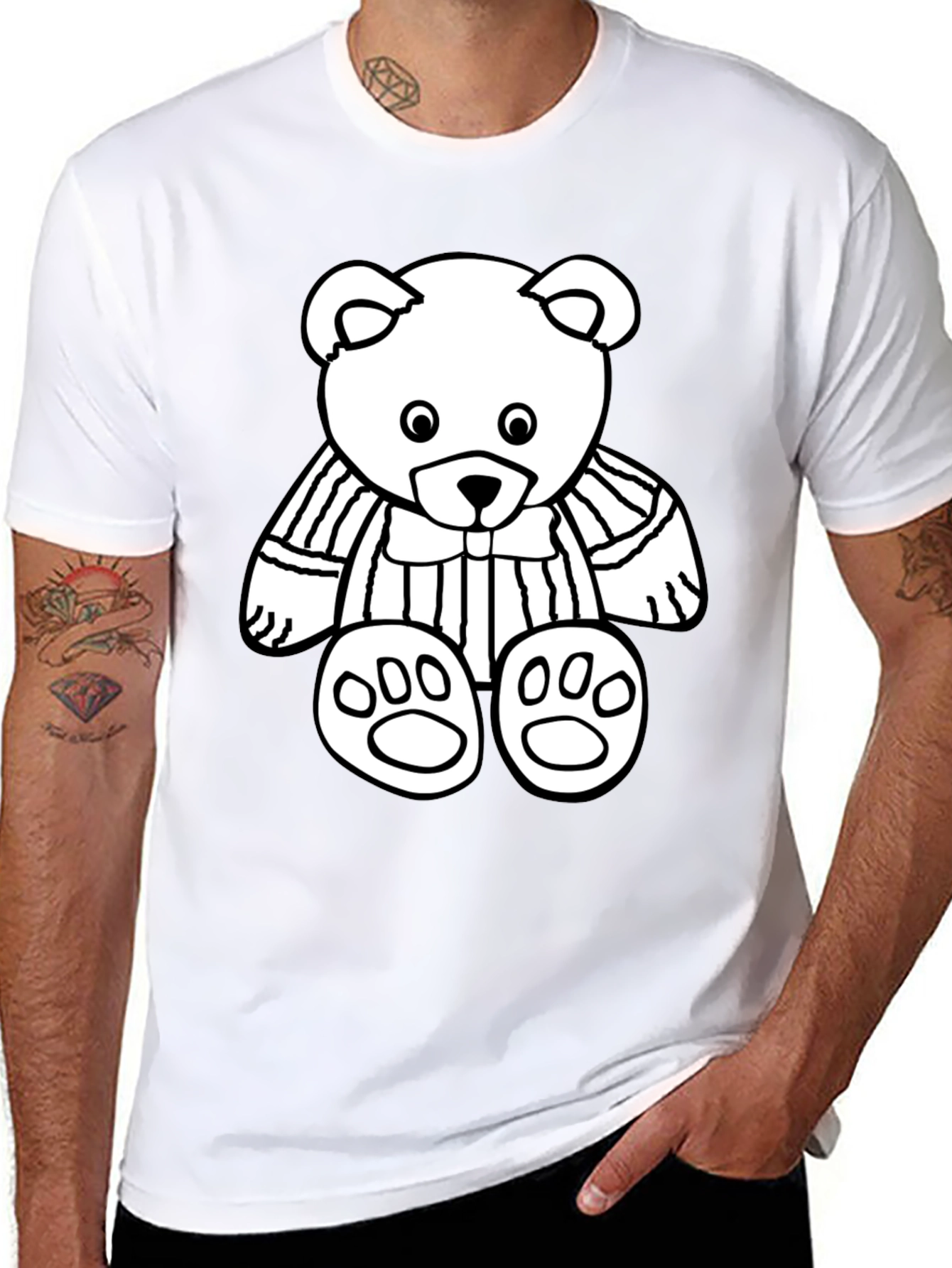 Black T-Shirt with Cute Bear Graphic Print
