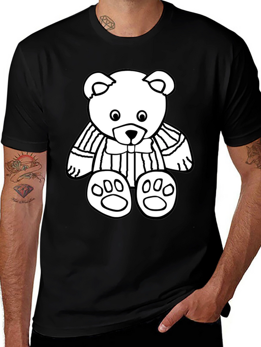 Black T-Shirt with Cute Bear Graphic Print