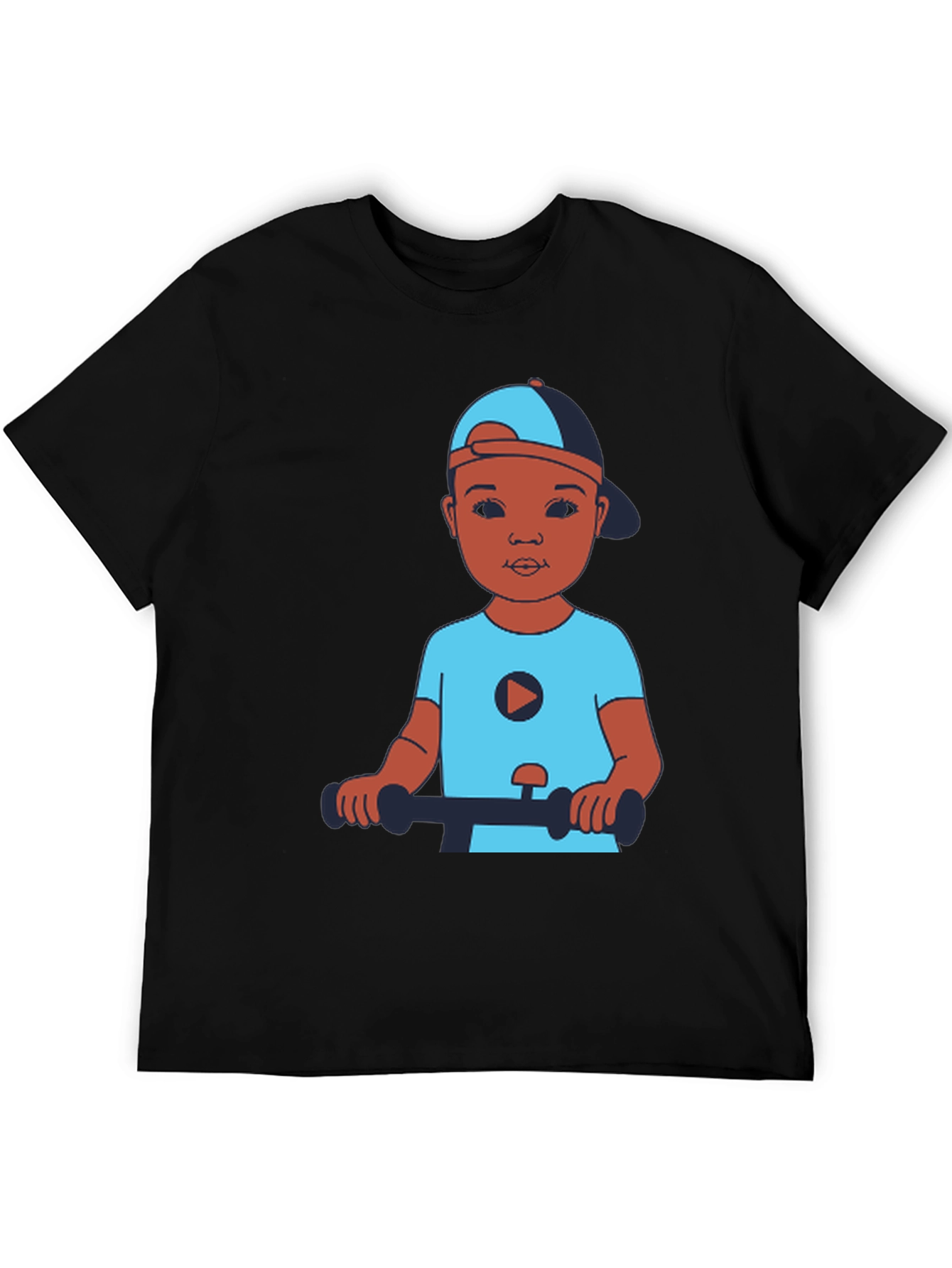 Cartoon Kid on Scooter Black T-Shirt