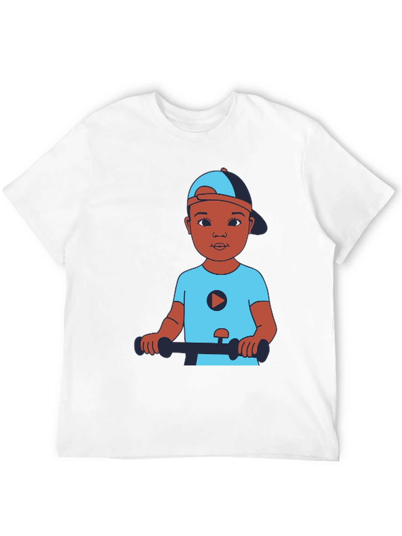 Cartoon Kid on Scooter Black T-Shirt