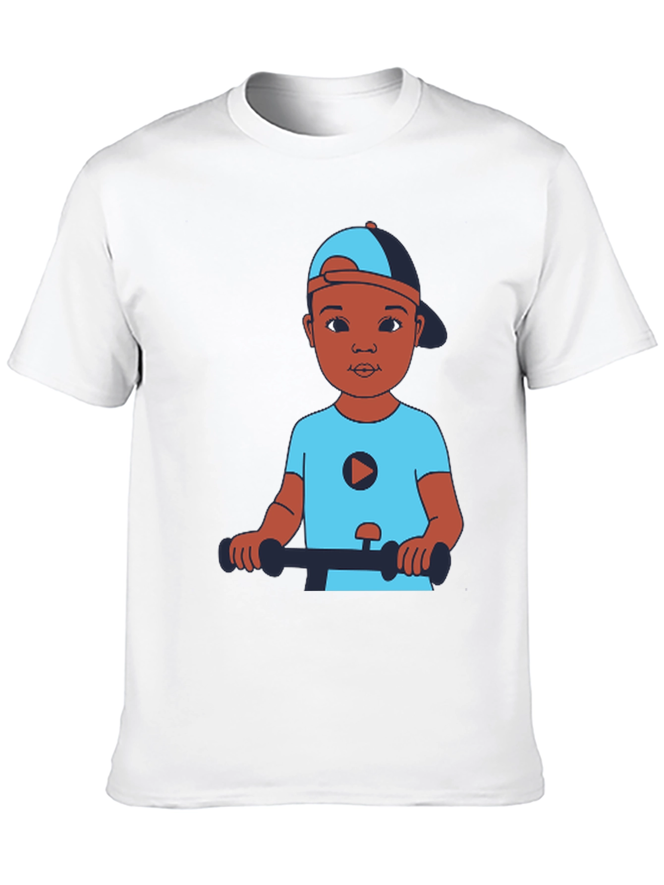Cartoon Kid on Scooter Black T-Shirt
