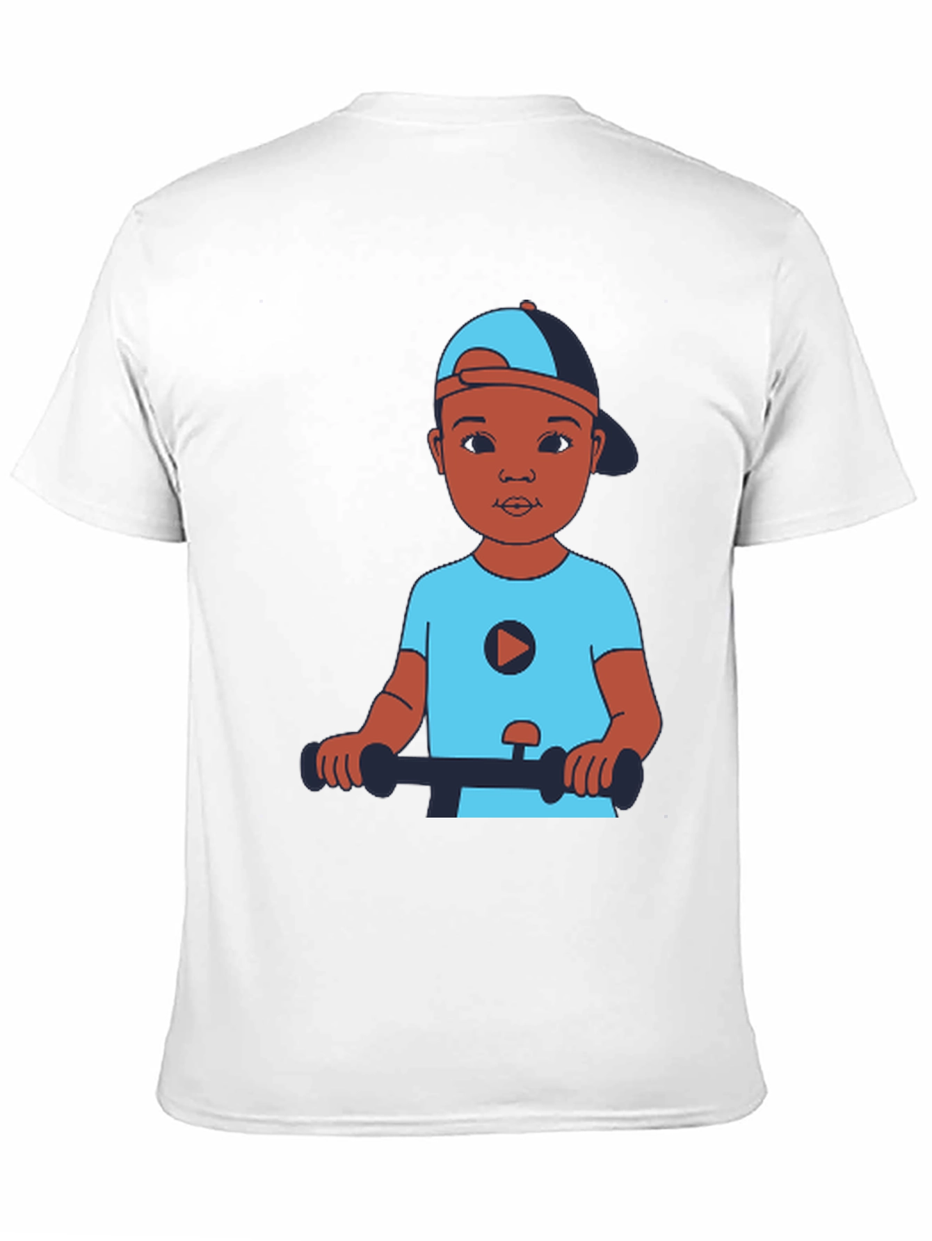 Cartoon Kid on Scooter Black T-Shirt