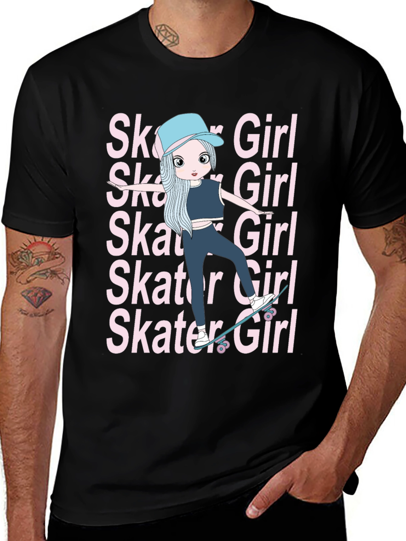 Cool Skater Girl Graphic Tee - Trendy and Unique