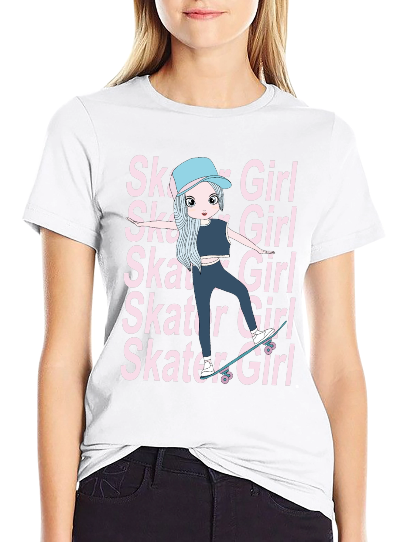 Cool Skater Girl Graphic Tee - Trendy and Unique
