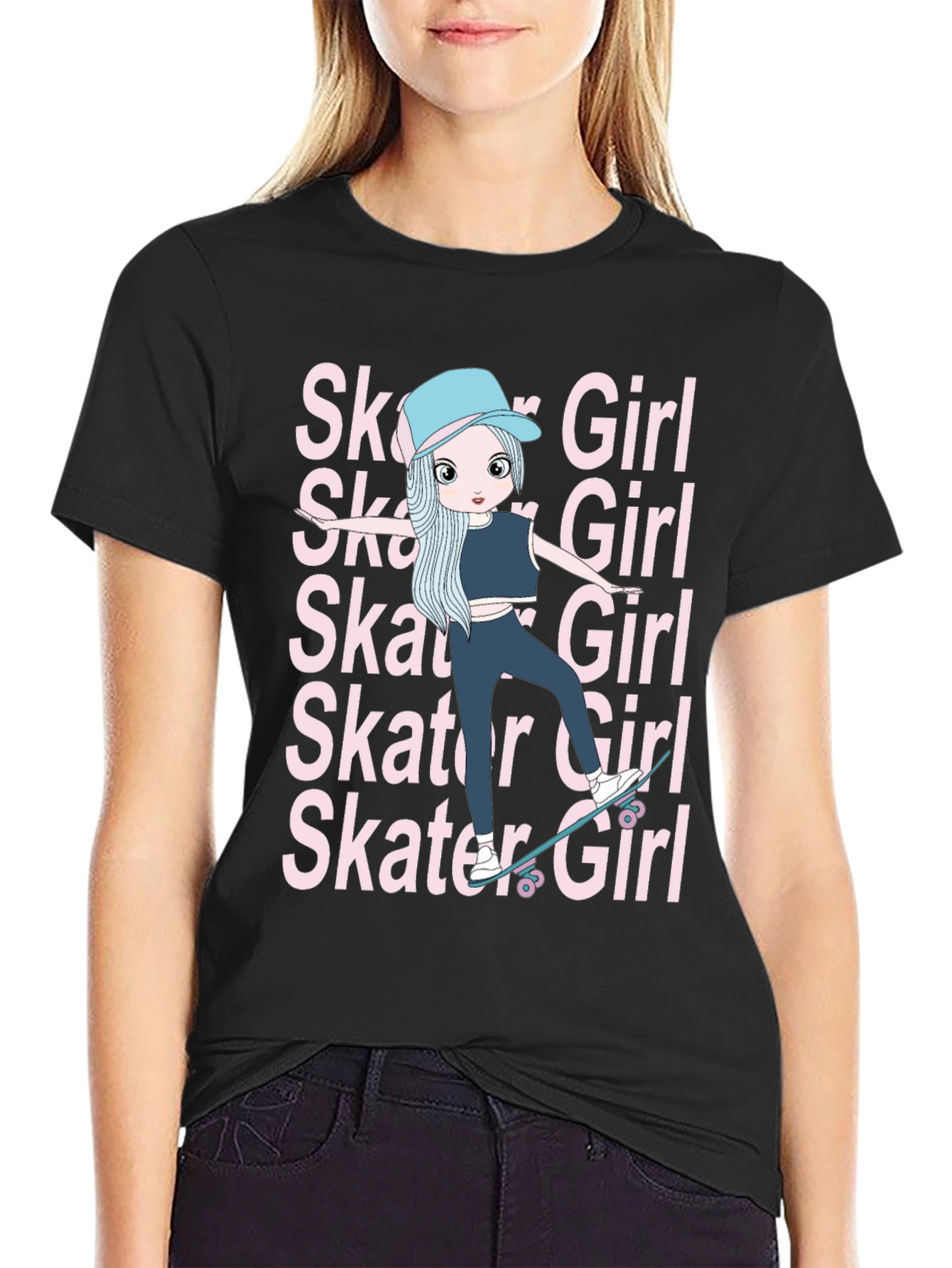 Cool Skater Girl Graphic Tee - Trendy and Unique