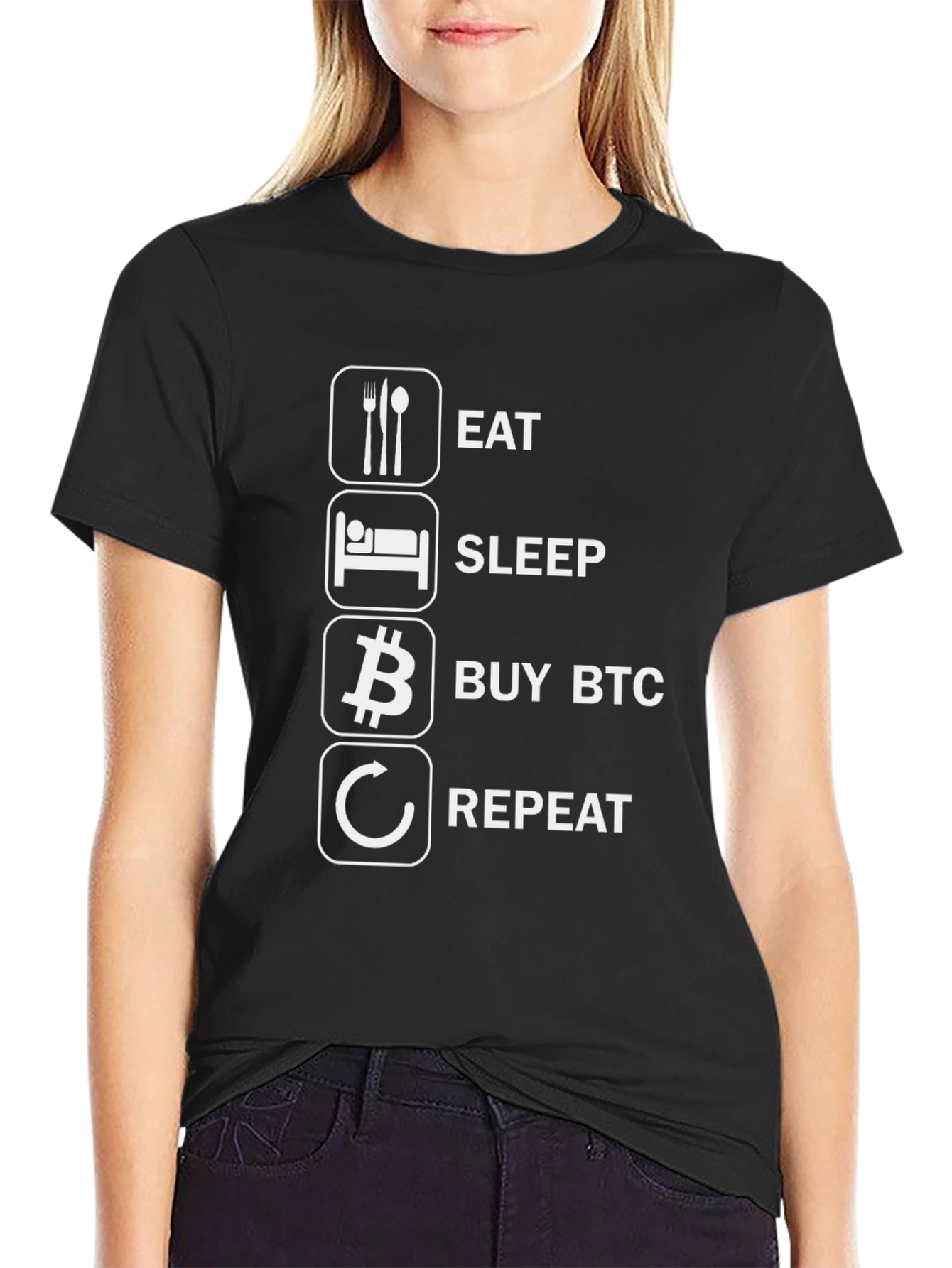 Eat Sleep Buy BTC Repeat Black T-Shirt