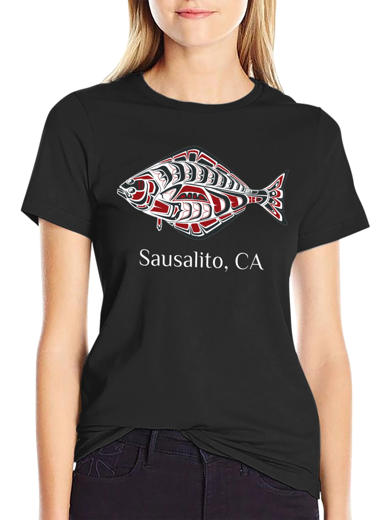 Sausalito CA Fish Graphic Tee - Black