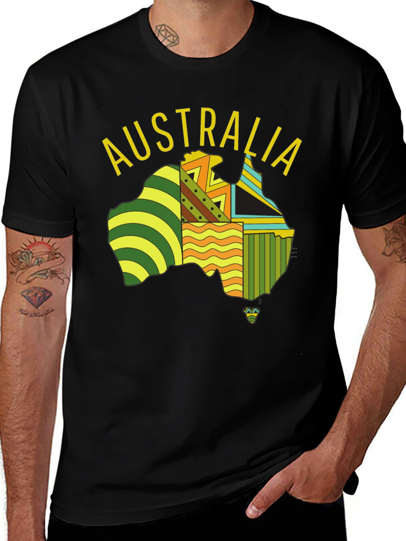 Australia Map Graphic Print Black T-Shirt