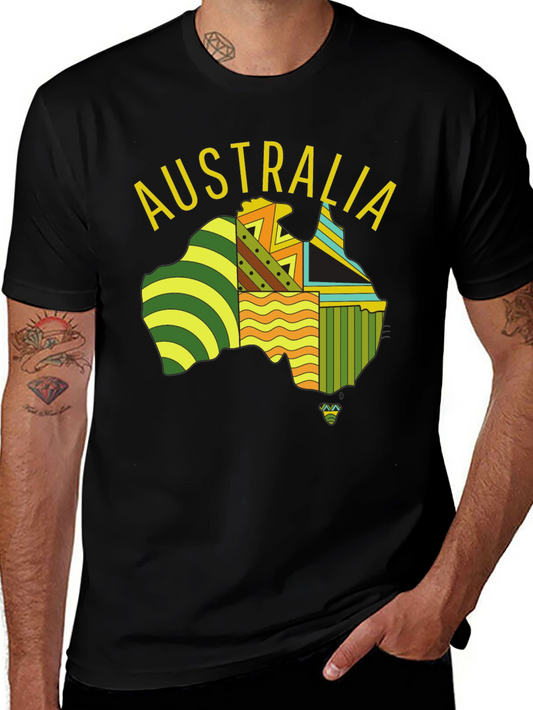 Australia Map Graphic Print Black T-Shirt