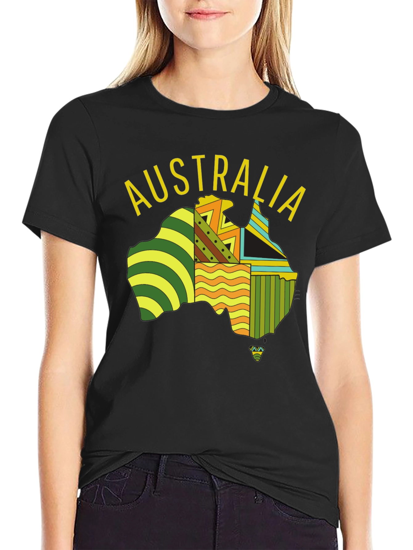 Australia Map Graphic Print Black T-Shirt