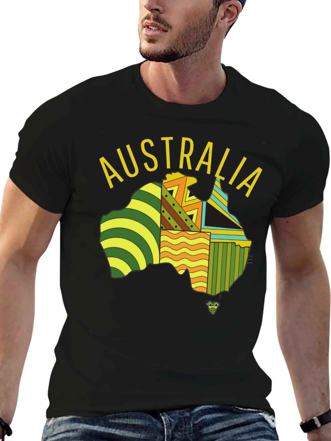 Australia Map Graphic Print Black T-Shirt