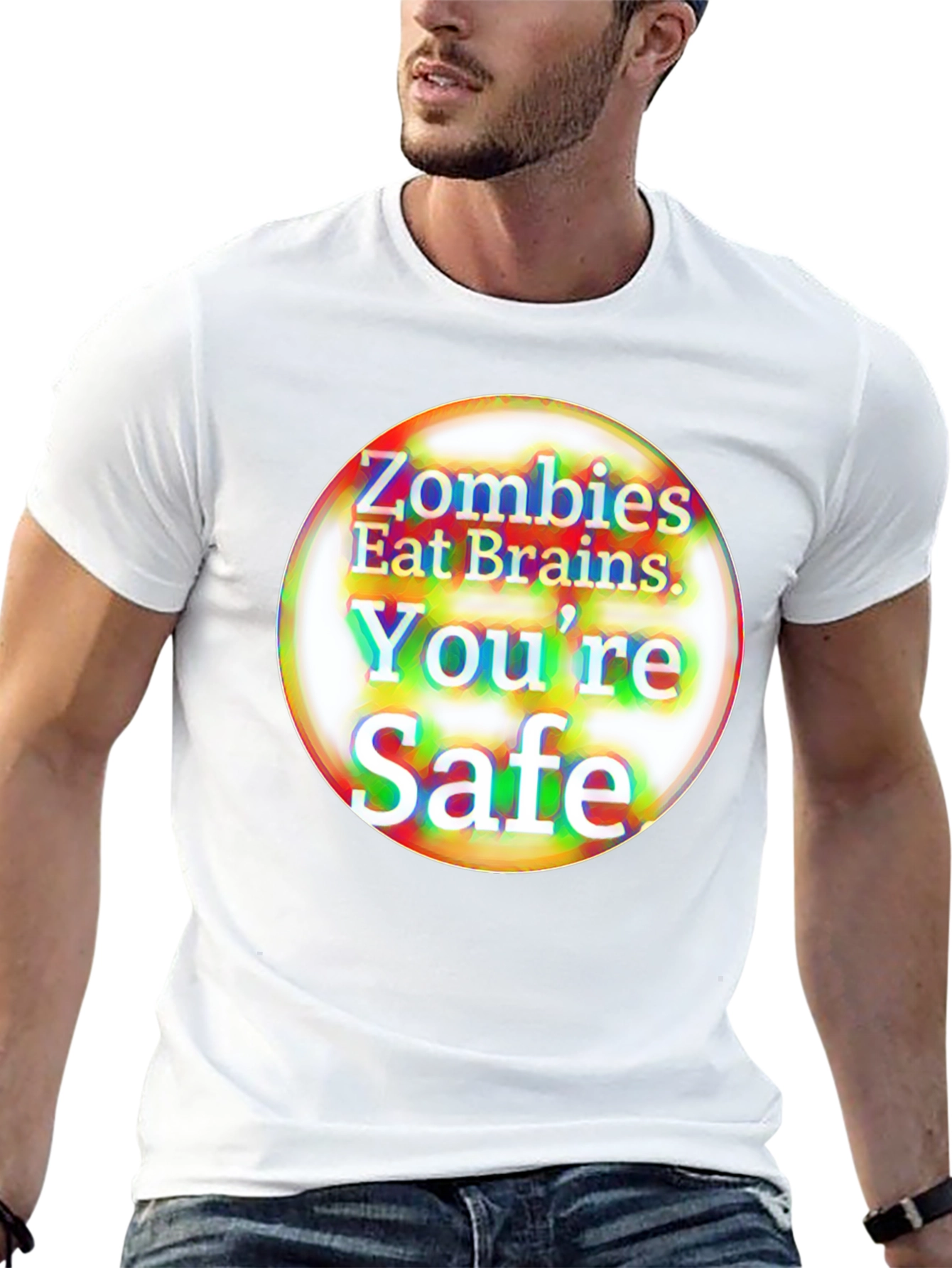 Zombies Eat Brains T-Shirt - Youre Safe Funny Tee