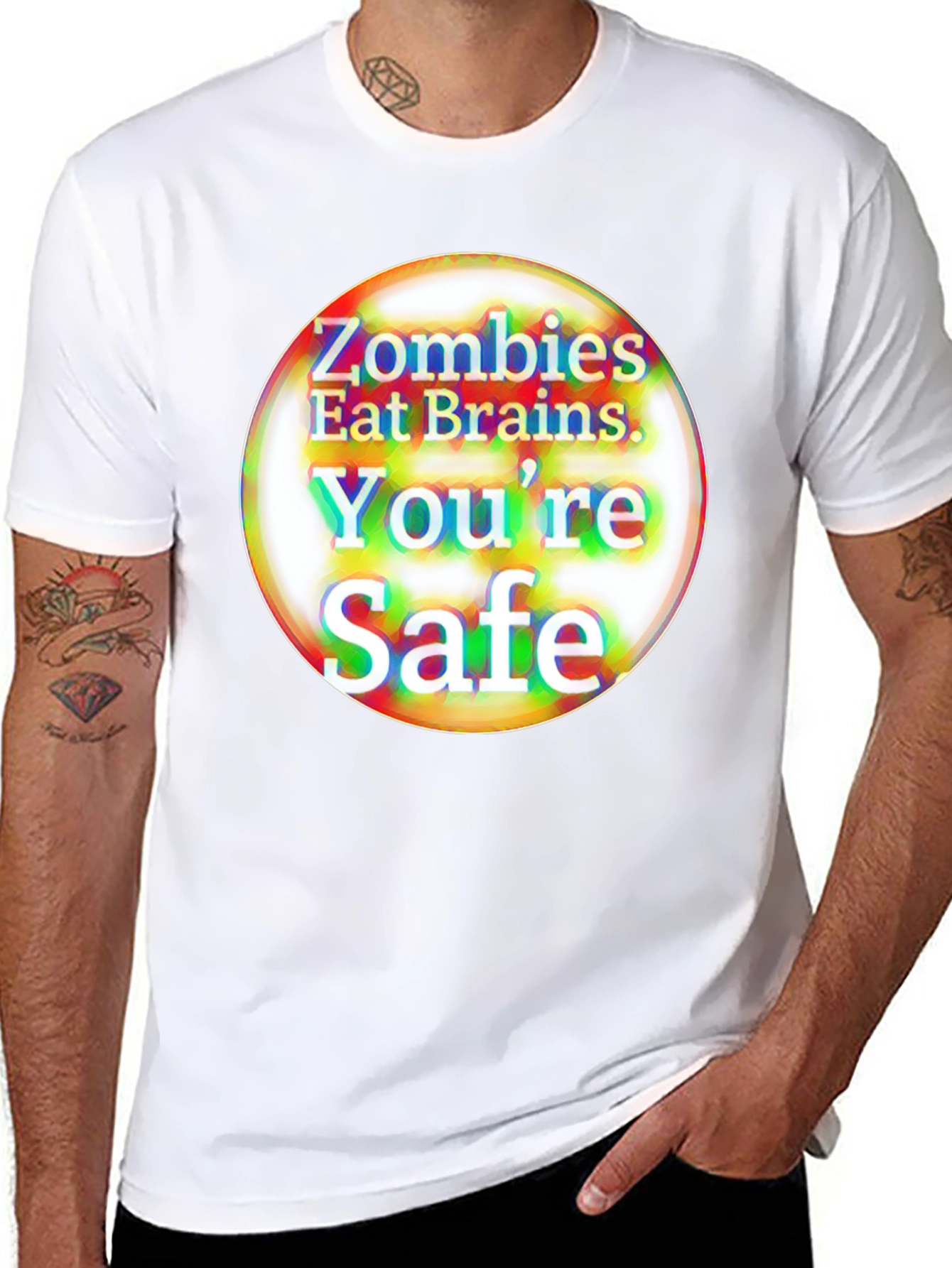 Zombies Eat Brains T-Shirt - Youre Safe Funny Tee