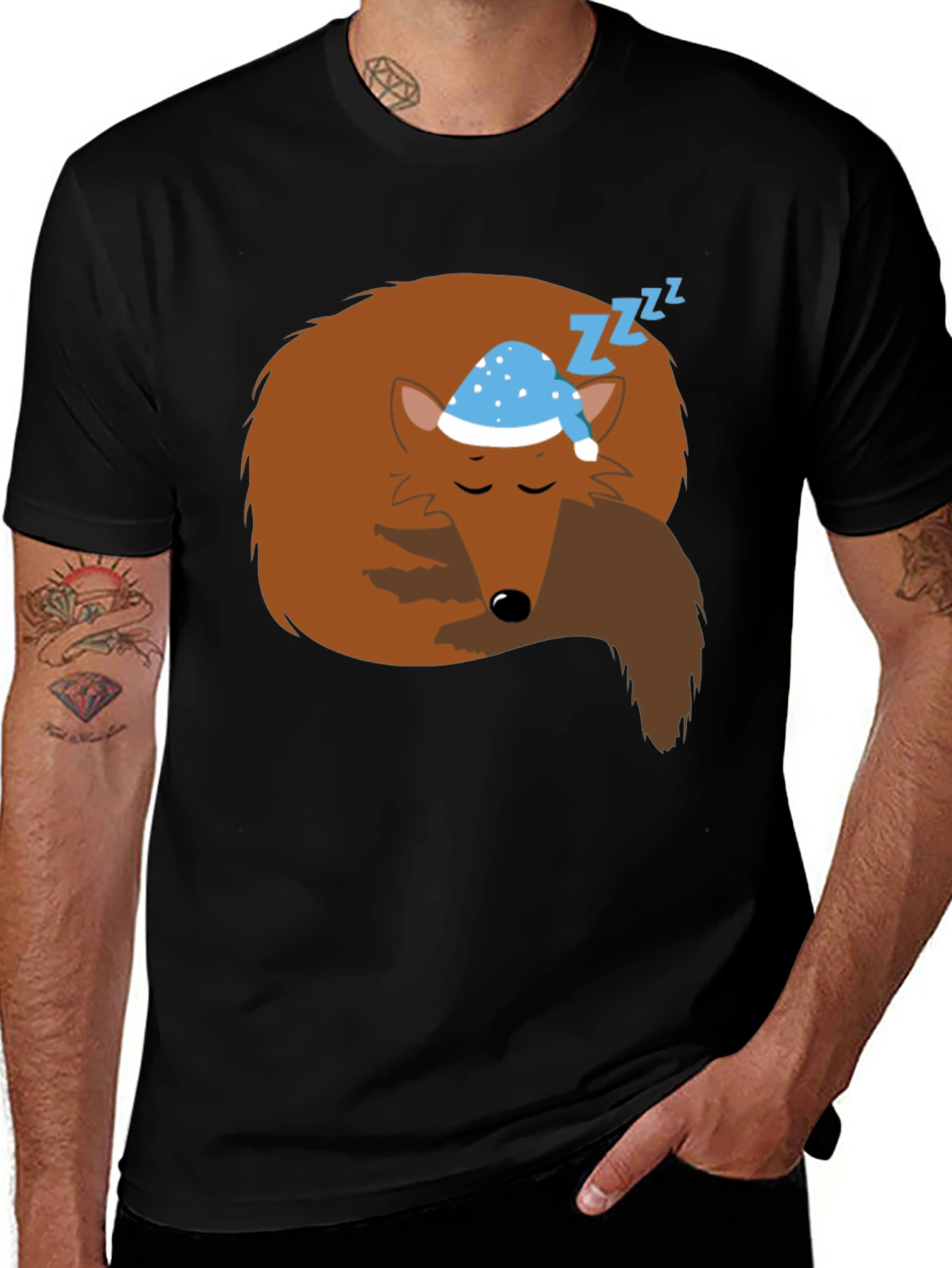 Sleeping Fox Graphic Tee - Comfy Black T-Shirt