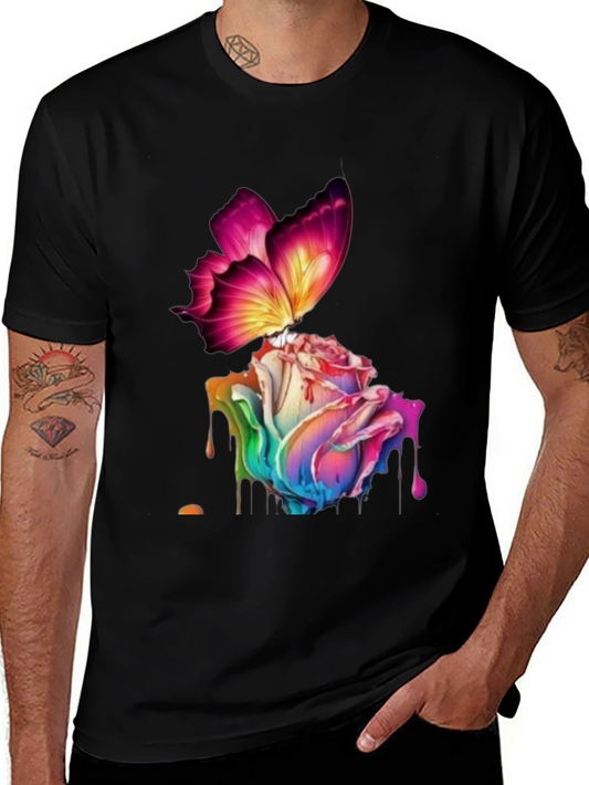 Butterfly Rose Graphic Black T-Shirt