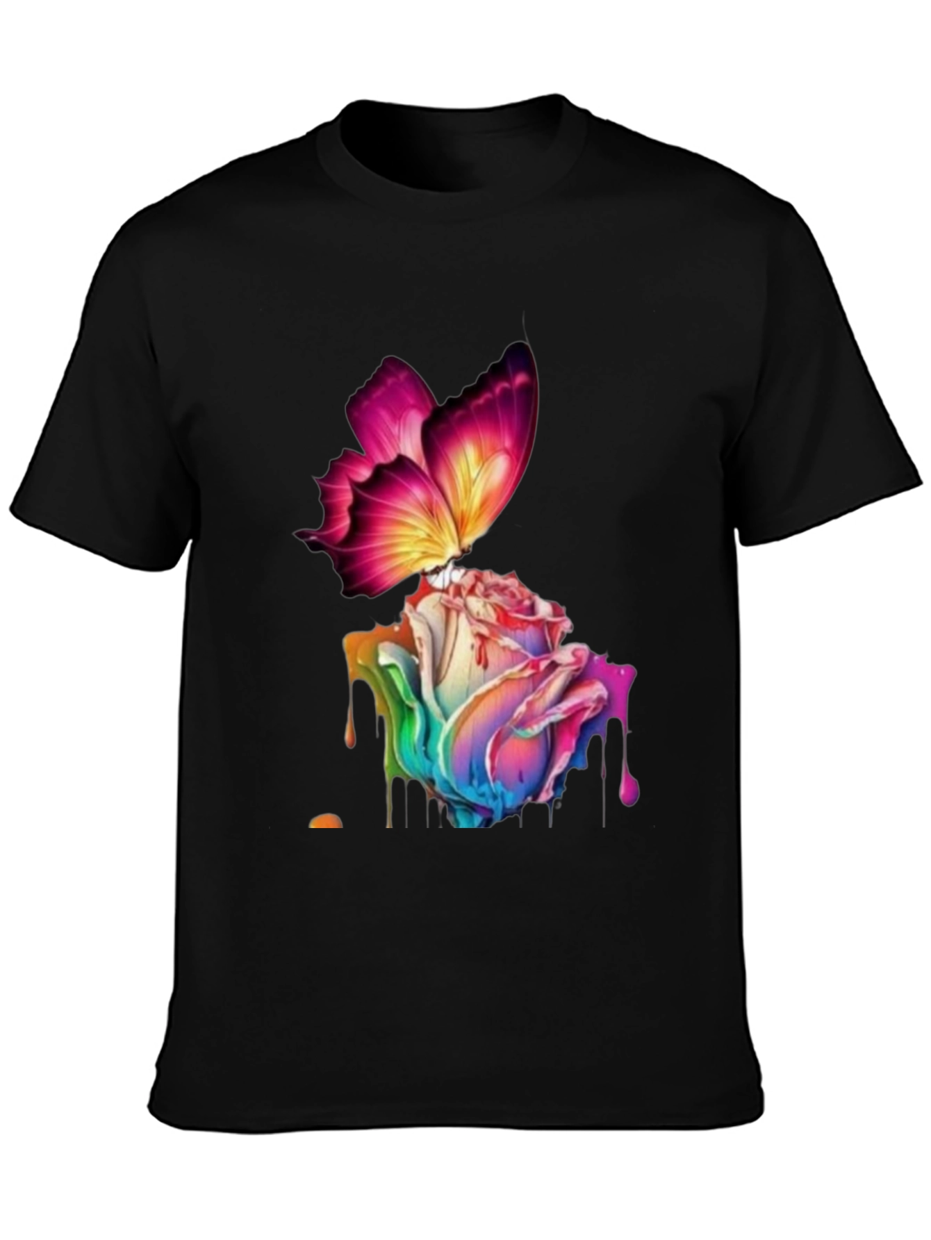 Butterfly Rose Graphic Black T-Shirt