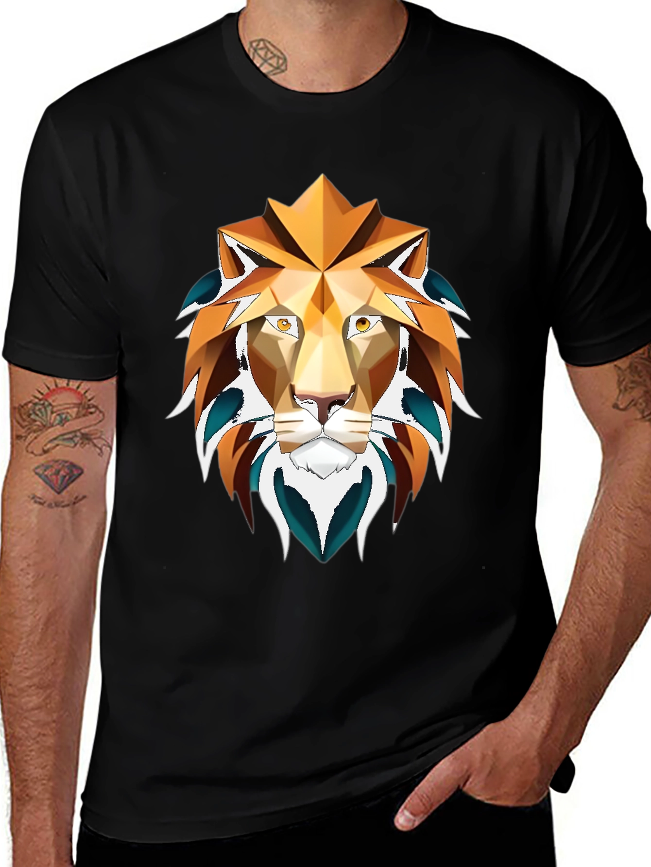 Geometric Lion Graphic Tee - Stylish Mens Shirt